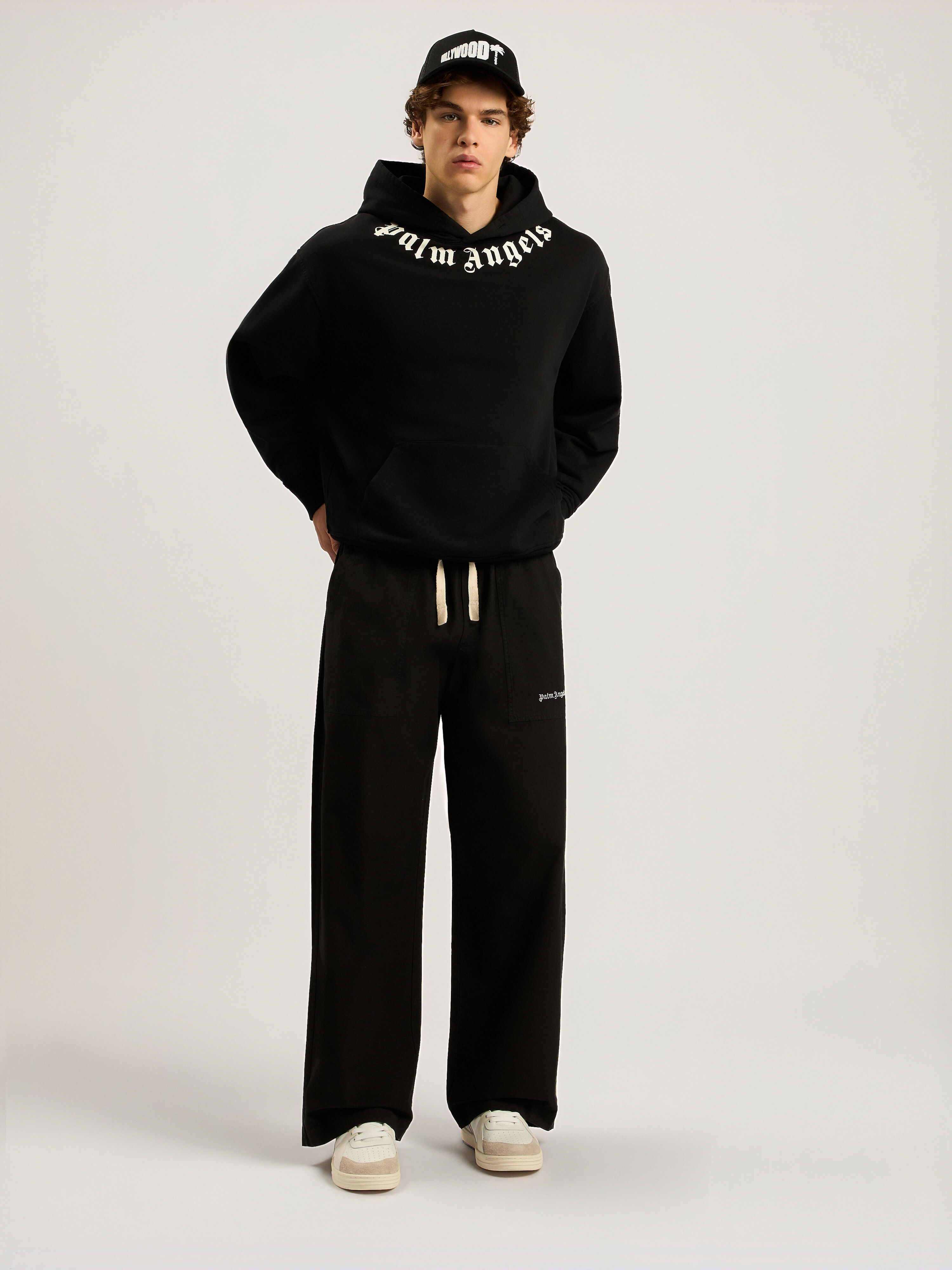 Neck Logo Regular Hoodie in BLACK - OFF WHITE for Men | Palm Angels®