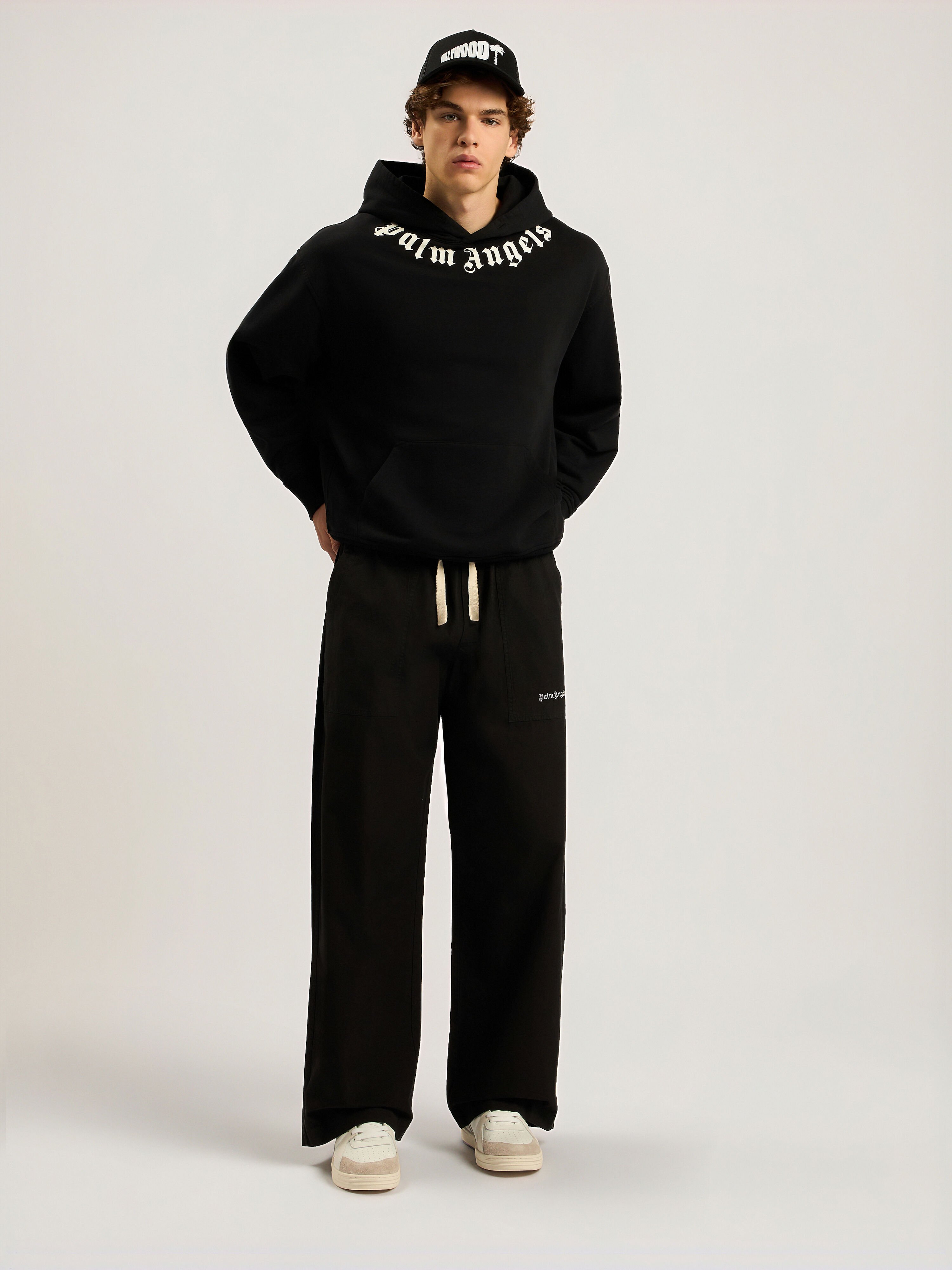 Neck Logo Regular Hoodie PALM ANGELS Neck Logo Regular Hoodie BLACK - OFF WHITE PAMBB03F26FL01