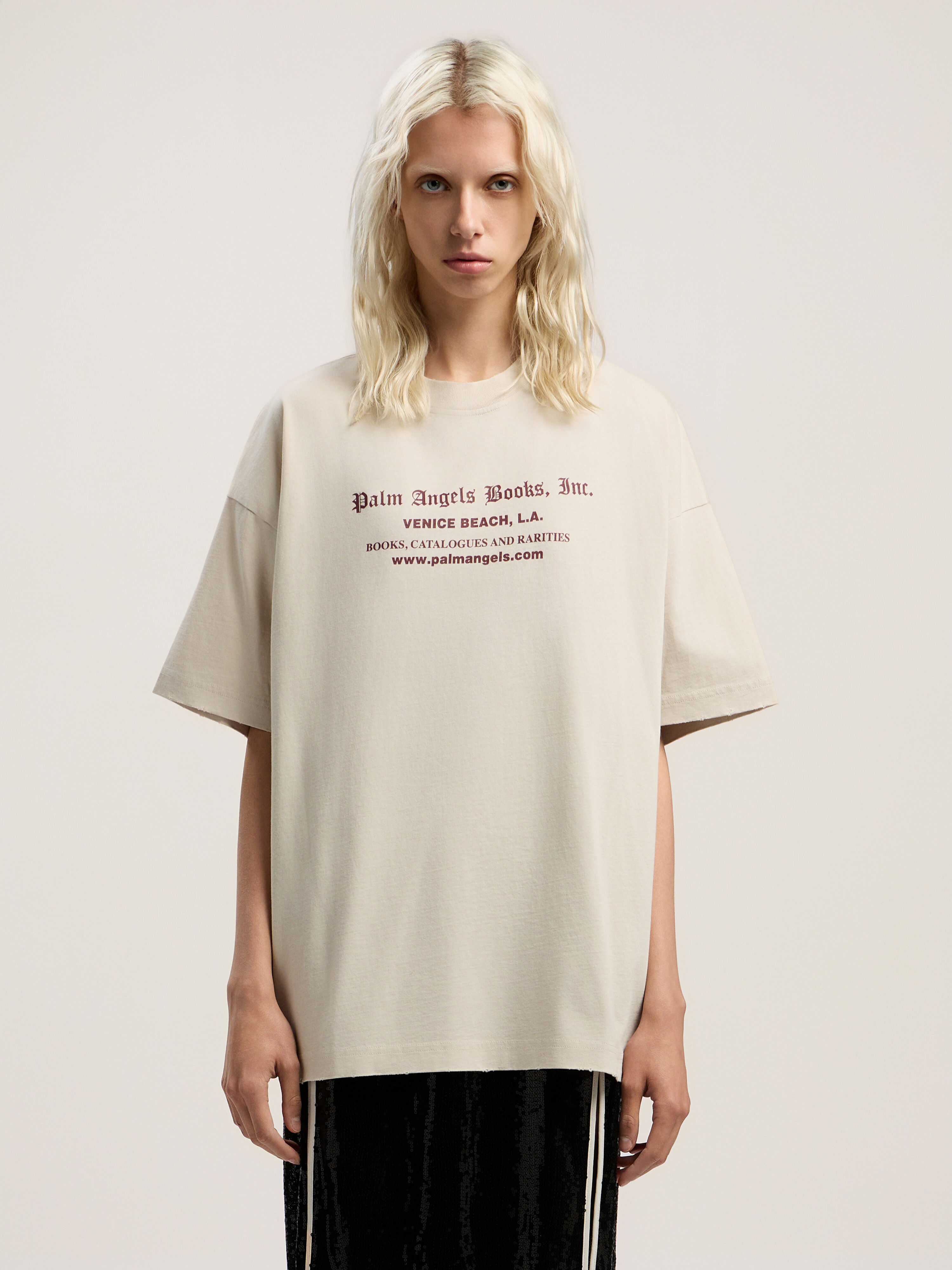 PALM ANGELS Book Club Loose Tee LIGHT GREY - BURGUNDY PWAA07BF25JER007
