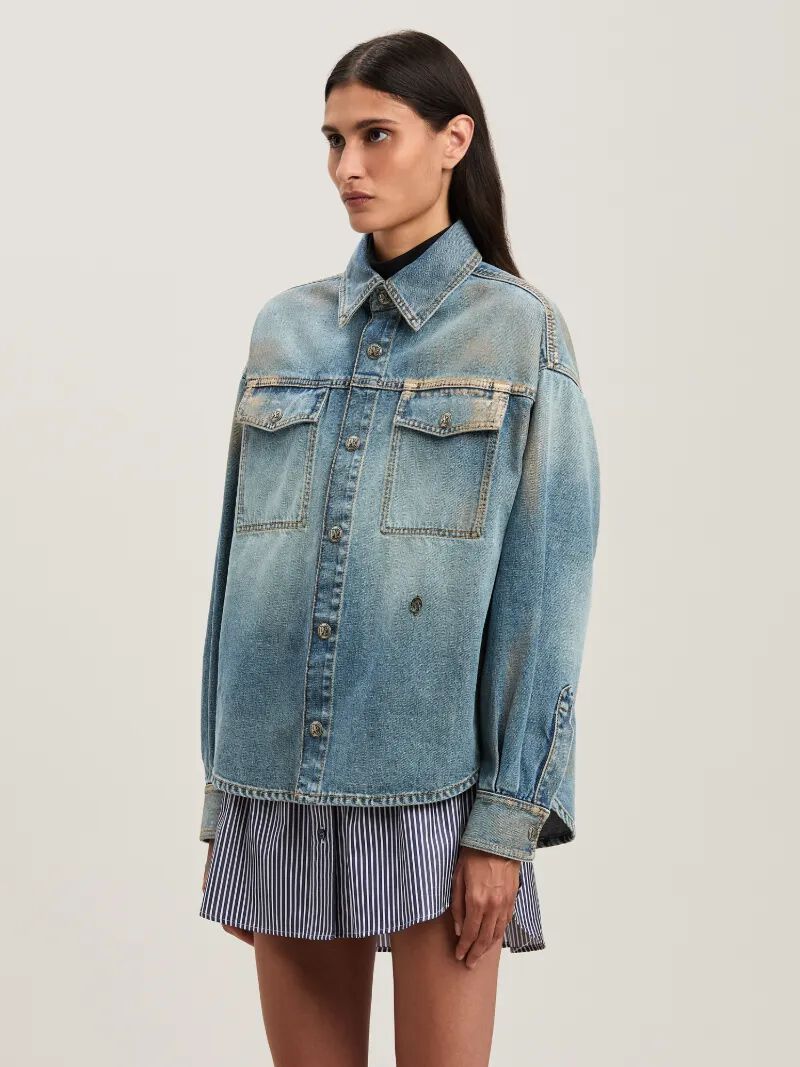 PALM ANGELS  Metal brushed denim shirt MEDIUM BLUE - SILVER PWYD023S25DEN002