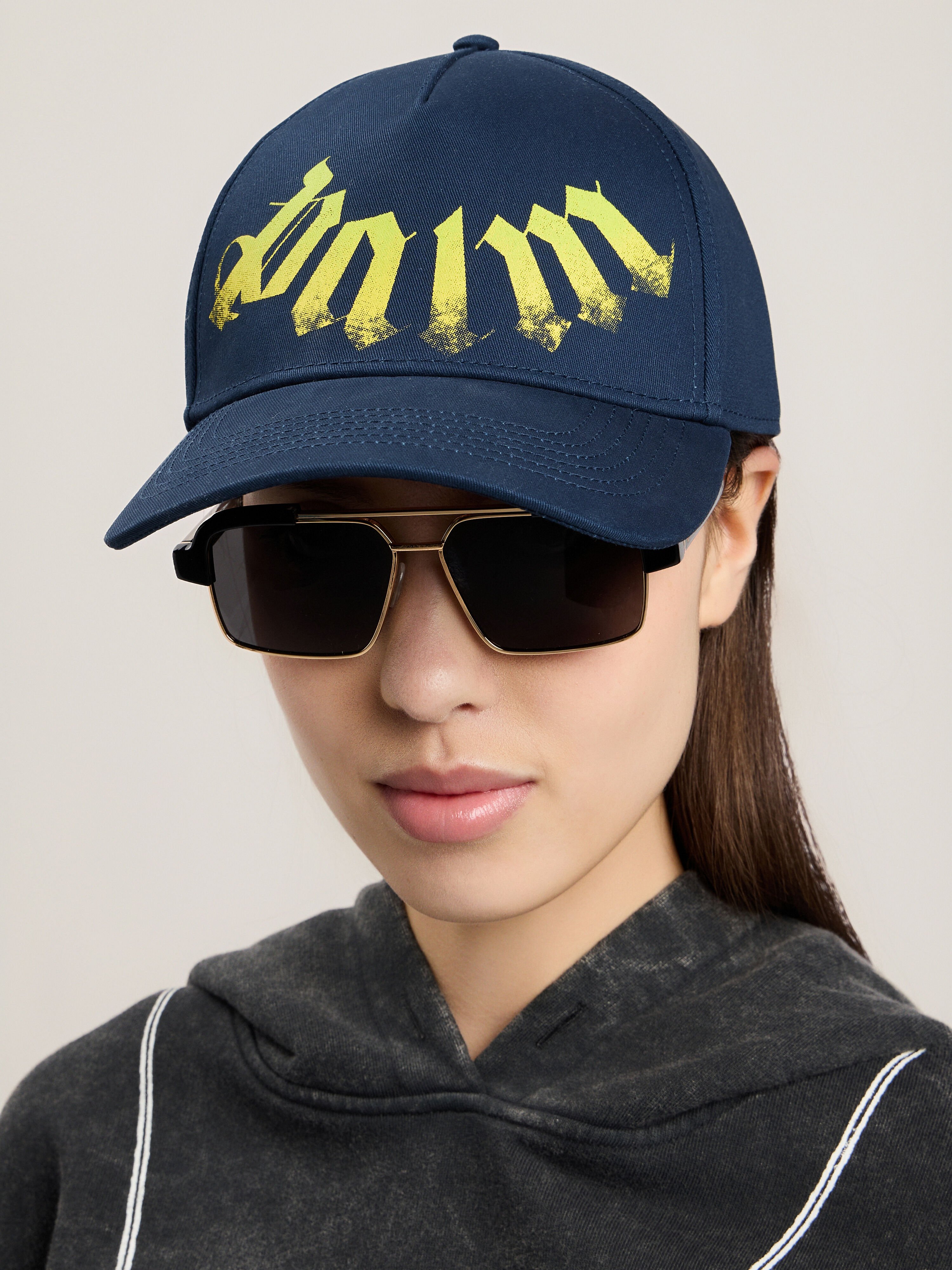 PALM ANGELS Big Neck Logo Cap NAVY BLUE LIME PMLB104S26FAB009