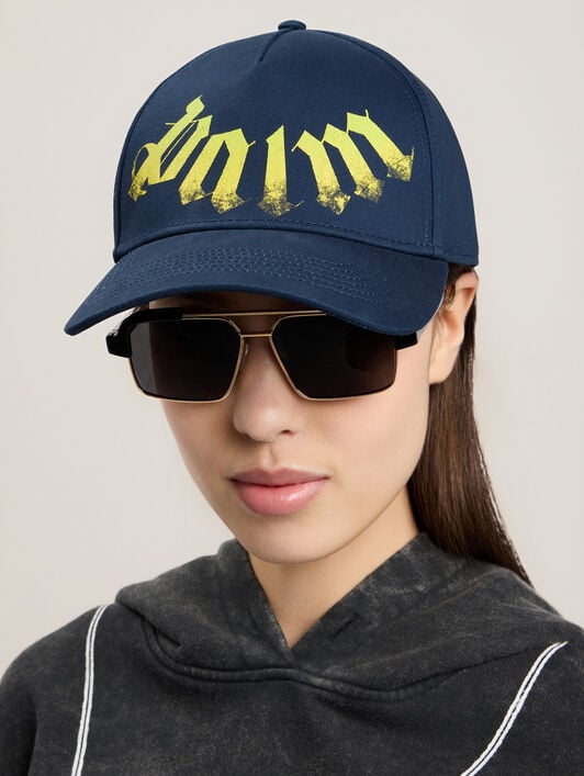 Big Neck Logo Cap PALM ANGELS Big Neck Logo Cap NAVY BLUE LIME PMLB104S26FAB009