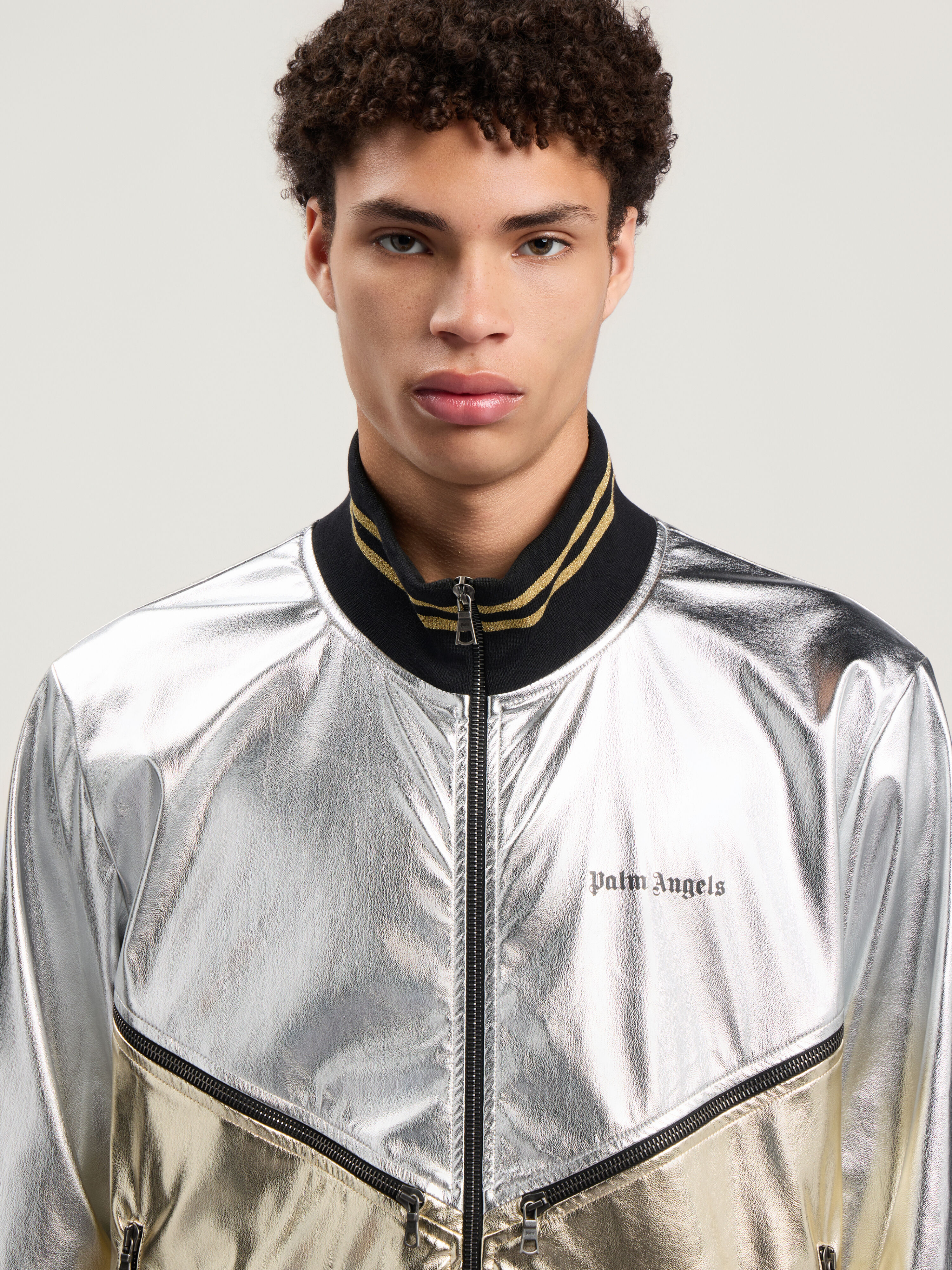 PALM ANGELS Laminated Coated Track Jacket SILVER - GOLD PMJA046F25FAB001