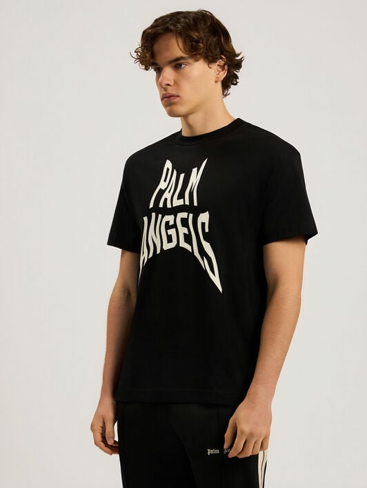PALM ANGELS Palm Distorted Regular T-Shirt BLACK - OFF WHITE PAMAA01F26JR16