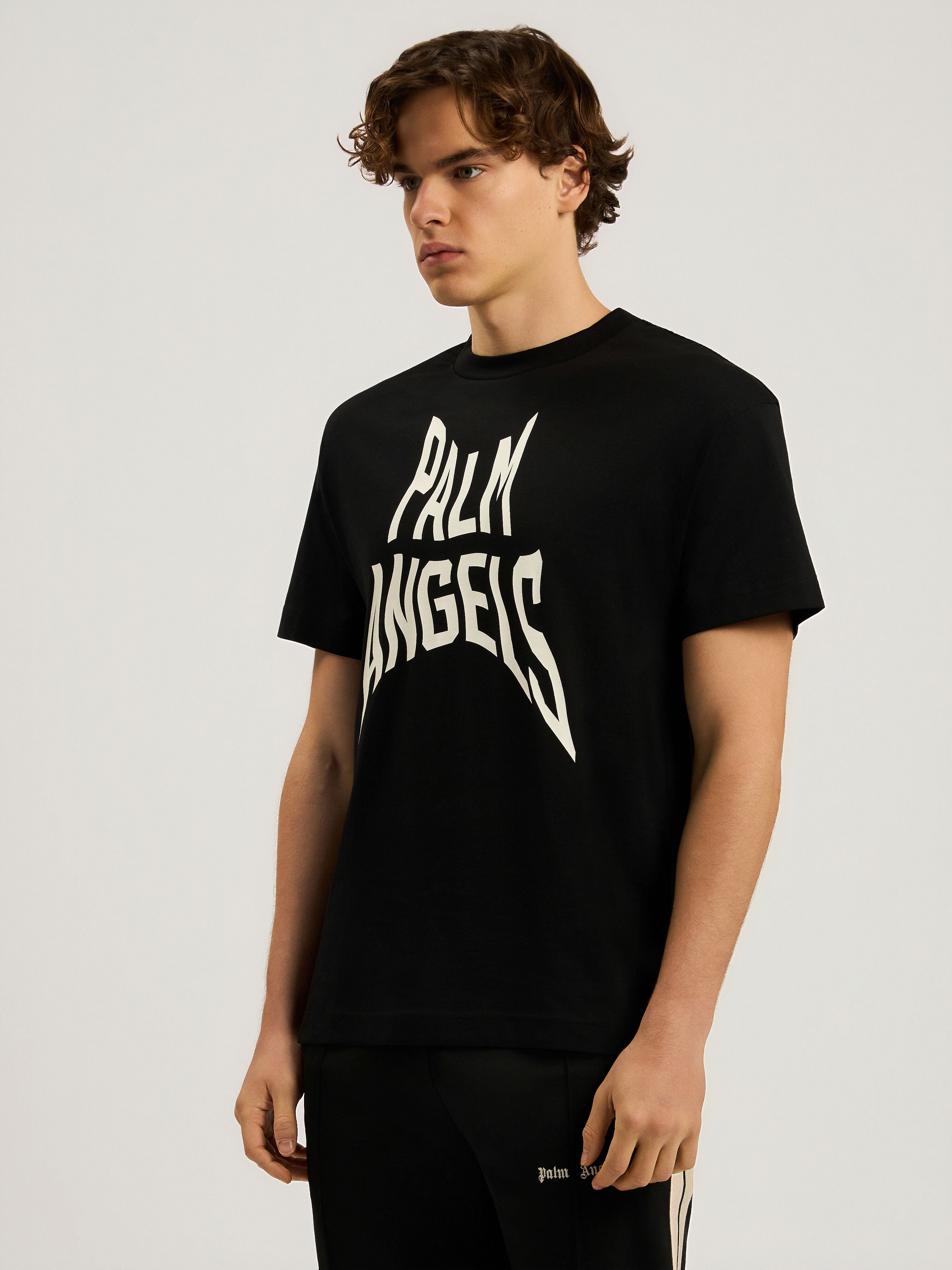 PALM ANGELS Palm Distorted Regular T-Shirt BLACK - OFF WHITE PAMAA01F26JR16