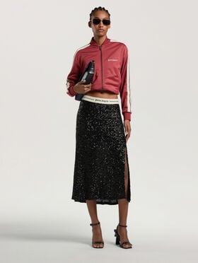 PALM ANGELS Logo Essential Sequins Midi Skirt BLACK - CREAM PAWCW02W26FB01