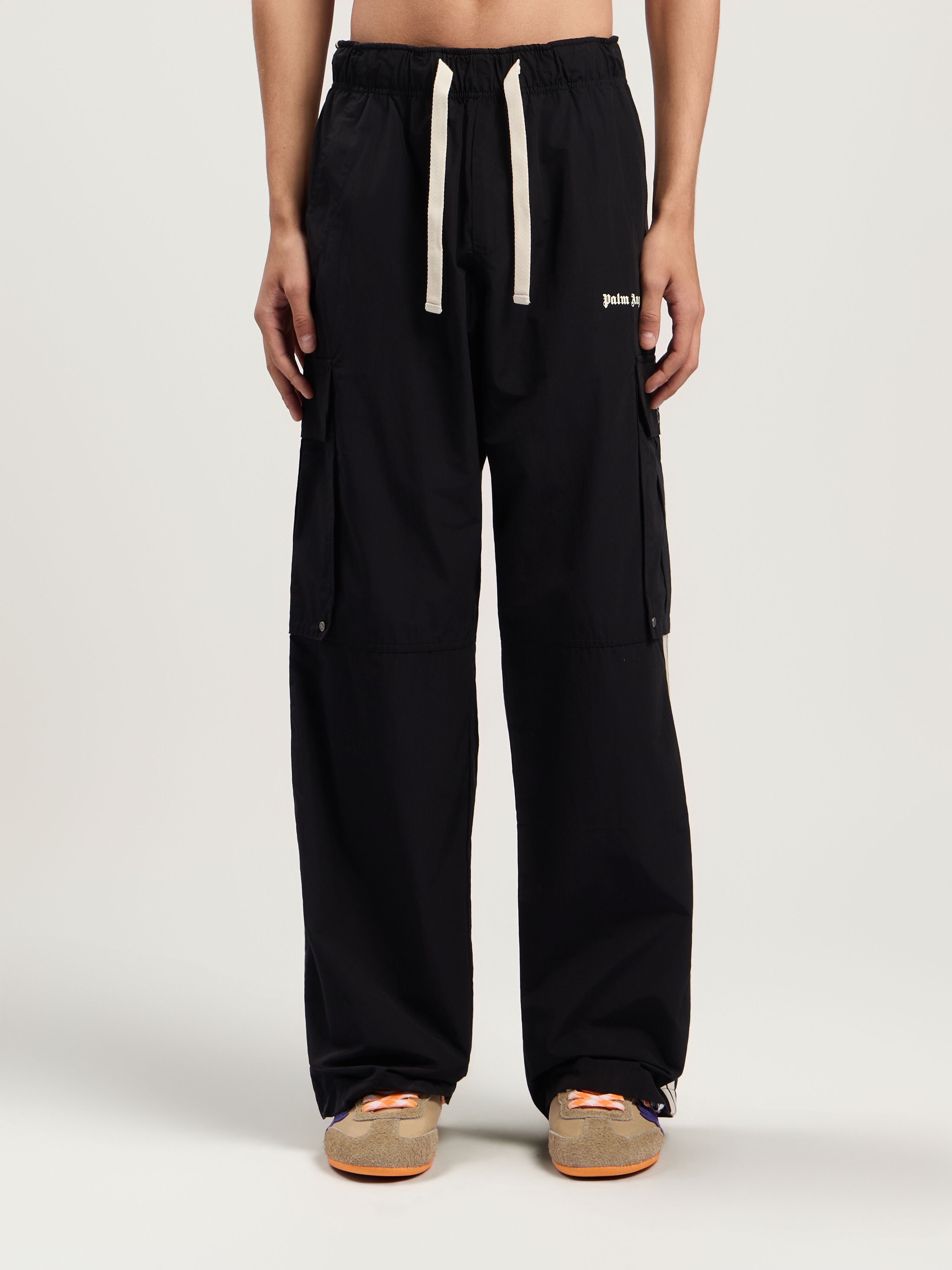 PALM ANGELS Classic Logo Cargo Pants BLACK - OFF WHITE PMCF039F25FAB001