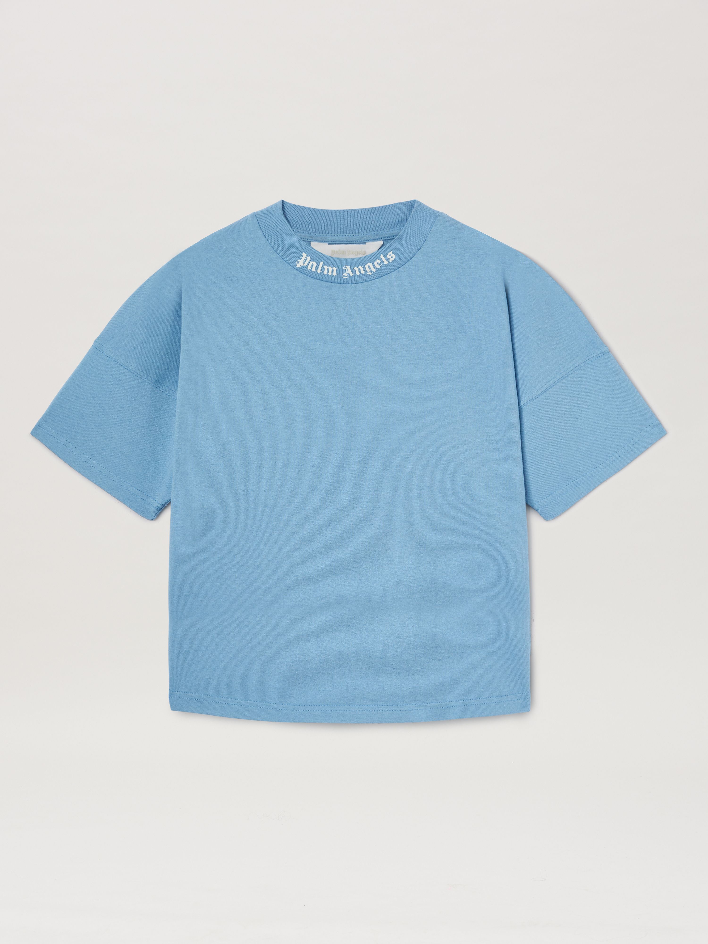 PALM ANGELS  T-Shirt mit klassischem Logo DUSTY BLUE OFF WHITE PBAA002C99JER002