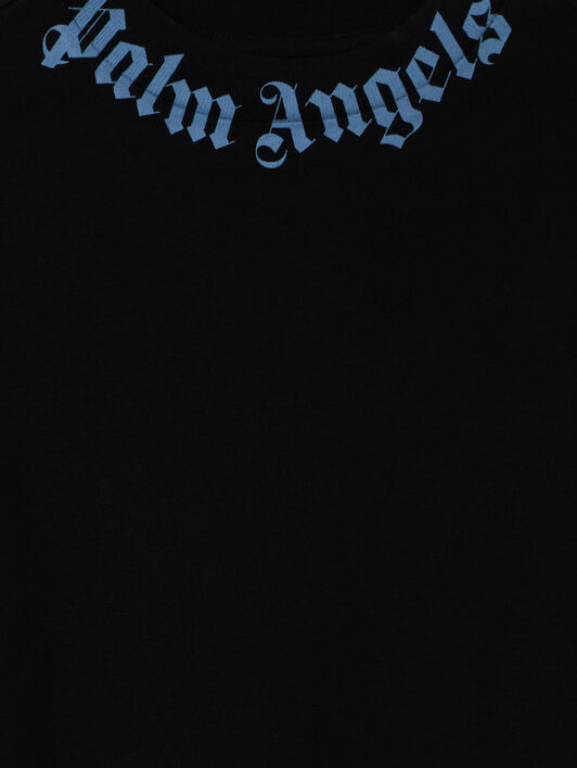 PALM ANGELS Neck Logo Reg.Tshirt S/S BLACK - LIGHT BLUE PBAA003F25JER002