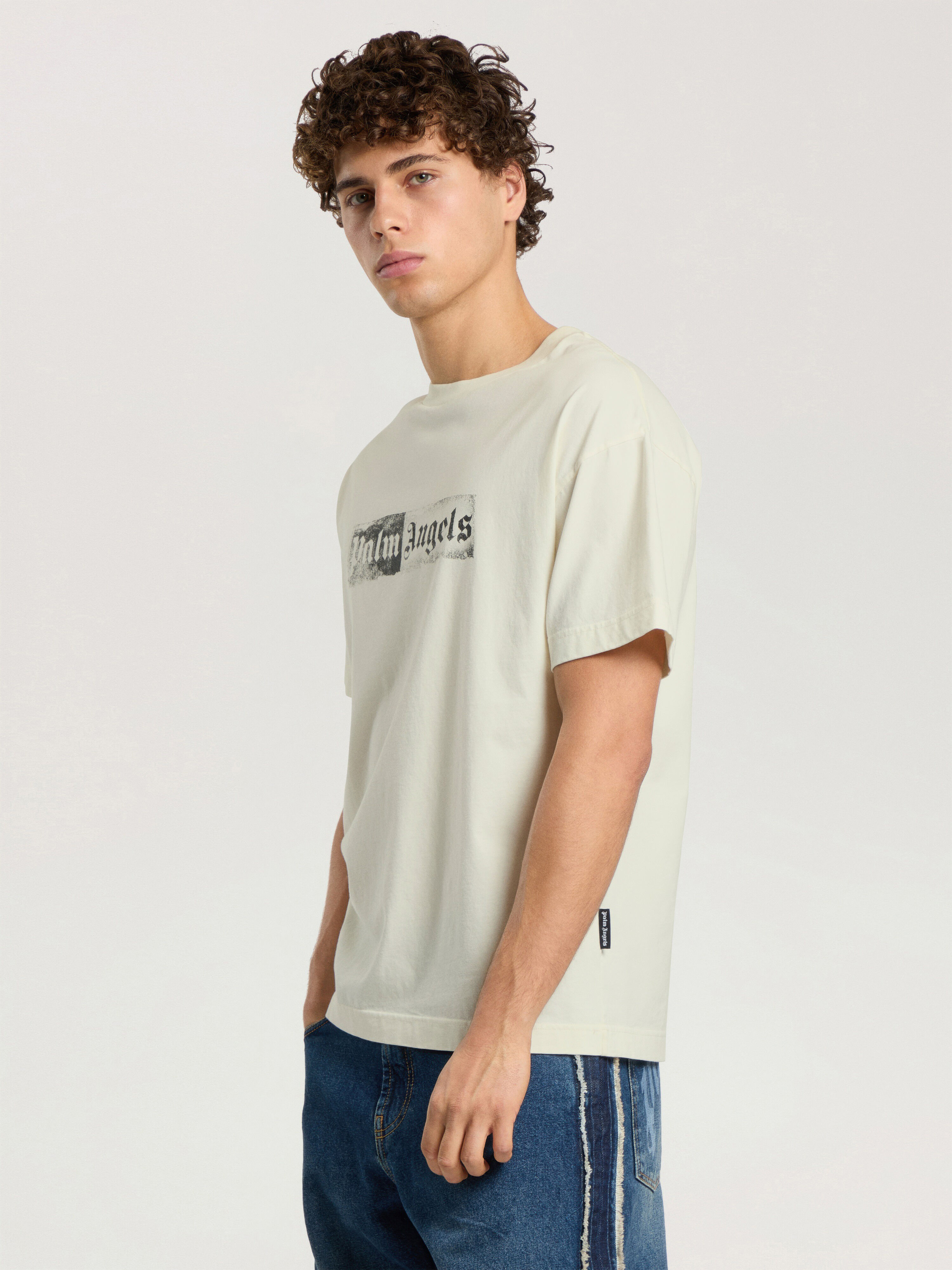 PALM ANGELS T-Shirt Con Logo A Timbro OFF WHITE - BLACK PAMAA01F26JR05