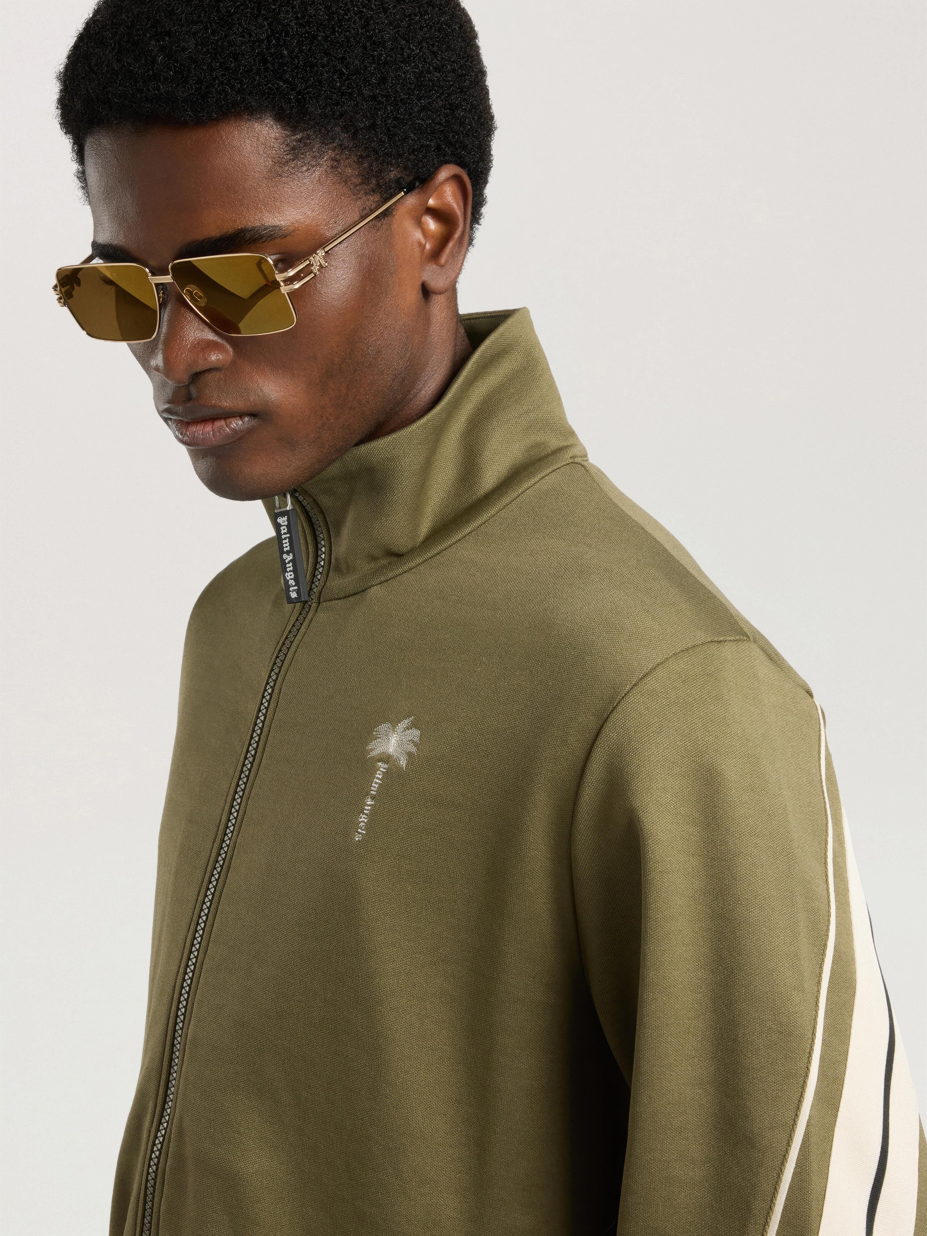 Palm Tree Striped Track Jacket PALM ANGELS Palm Tree Striped Track Jacket OLIVE GREEN - OFF WHITE PAMBD06W26FB01