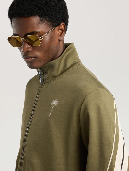Palm Tree Striped Track Jacket PALM ANGELS Palm Tree Striped Track Jacket OLIVE GREEN - OFF WHITE PAMBD06W26FB01