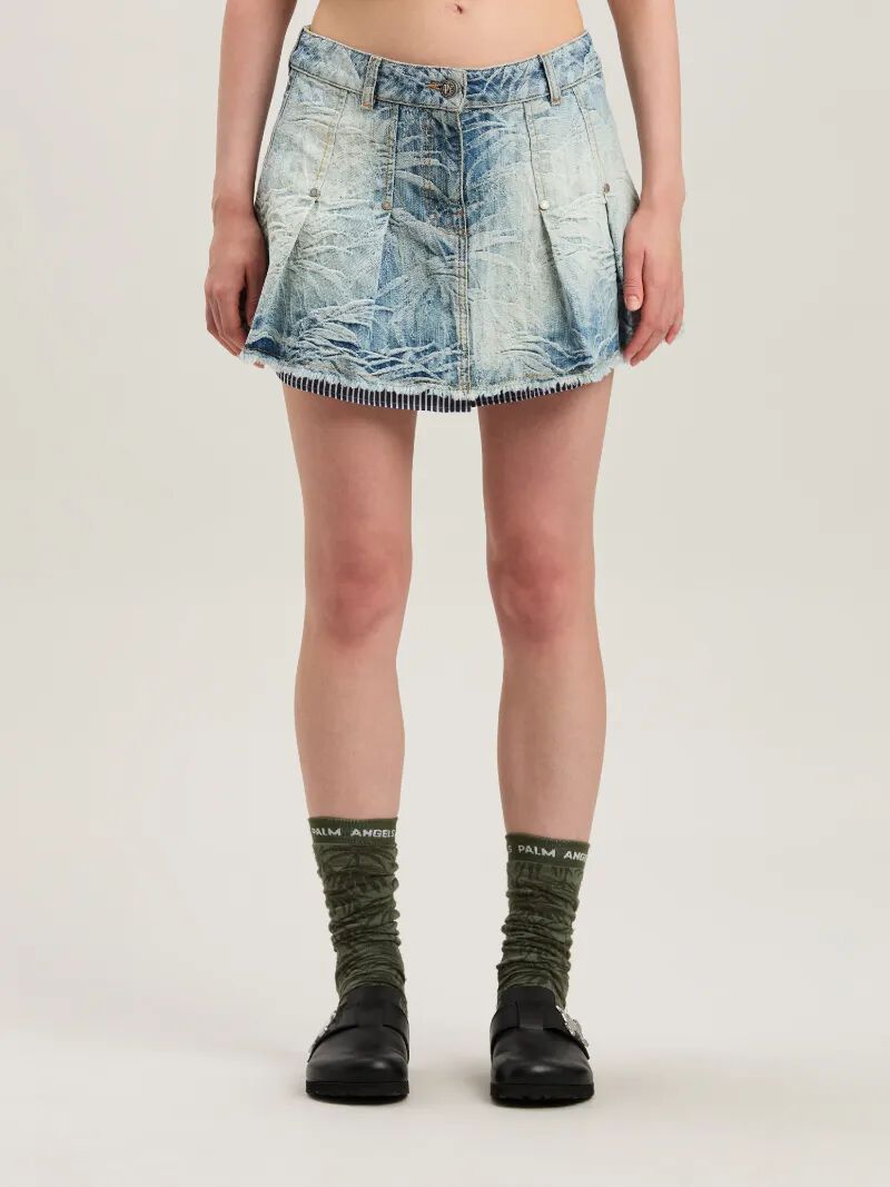 PALM ANGELS  Palms jacquared denim miniskirt MEDIUM BLUE - LIGHT BLUE PWYF019S25DEN001