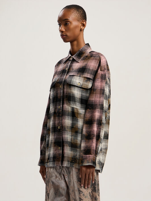 Curved Logo Coated Checkshirt PALM ANGELS Curved Logo Coated Checkshirt BLACK - PINK PWGE029F25FAB001