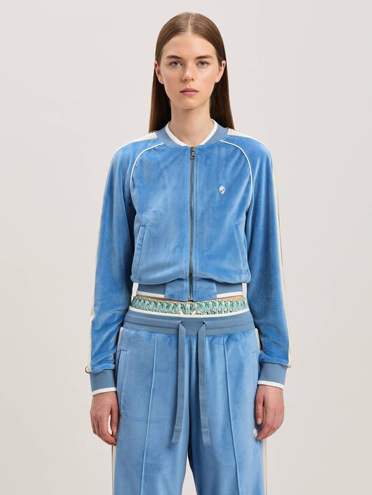 PALM ANGELS  Chenille Oval Palm Track Jacquet LIGHT BLUE - OFF WHITE PWBD063S25FAB001