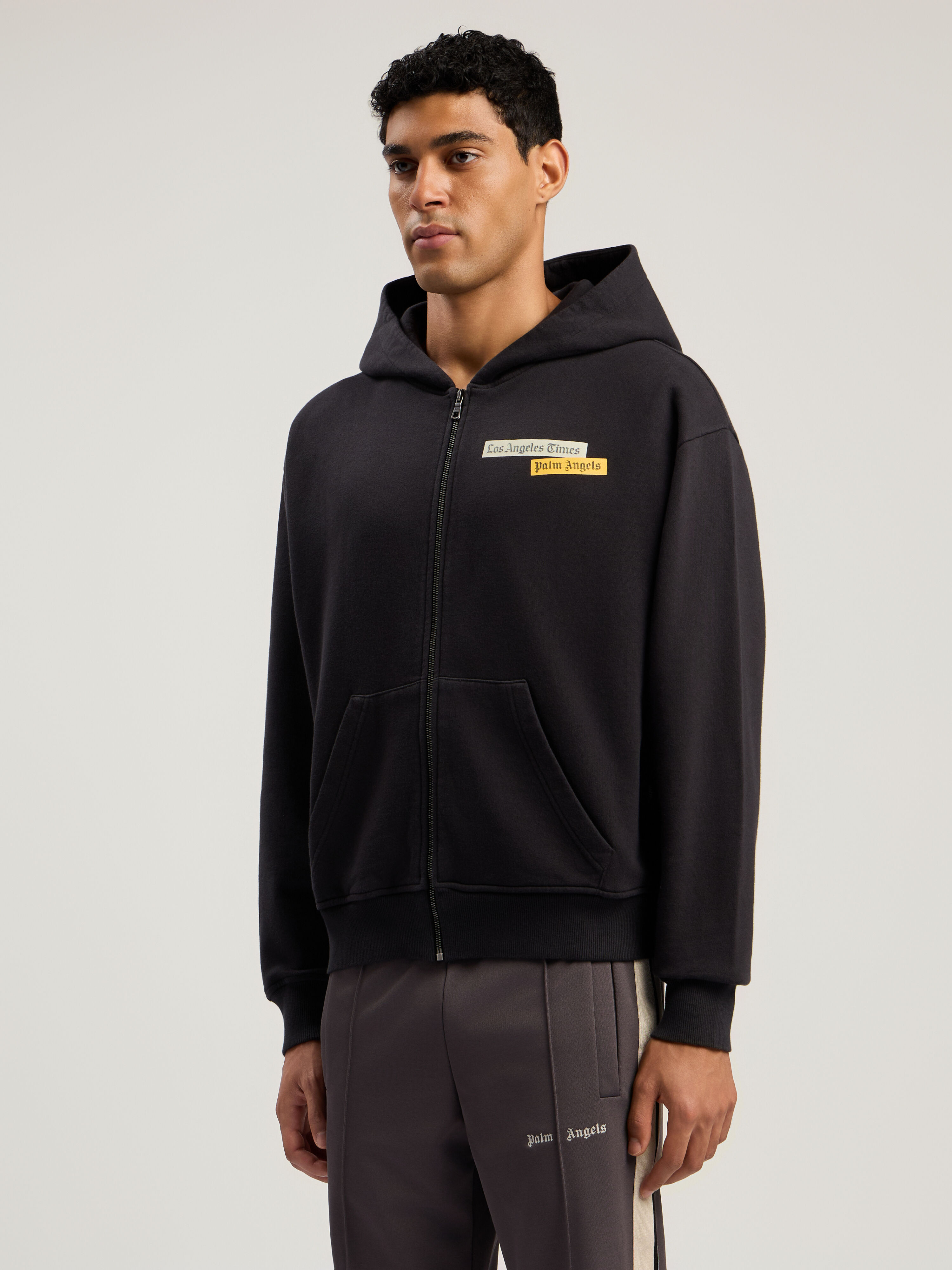 PALM ANGELS Paxlatimes News Zip Hoodie BLACK - OFF WHITE PMBE029F25FLE001