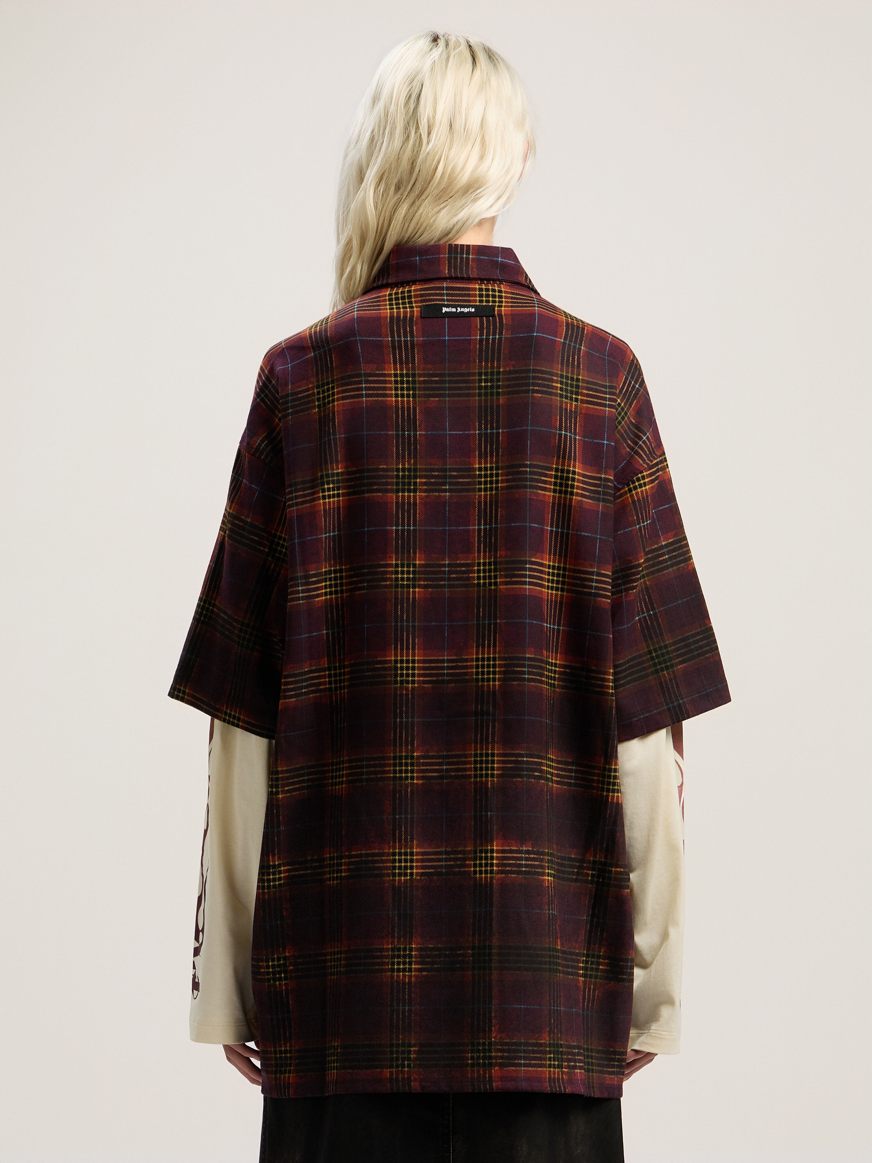 PALM ANGELS Overdyed Check Flames Shirt BURGUNDY - MULTICOLOR PWGE027F25FAB001