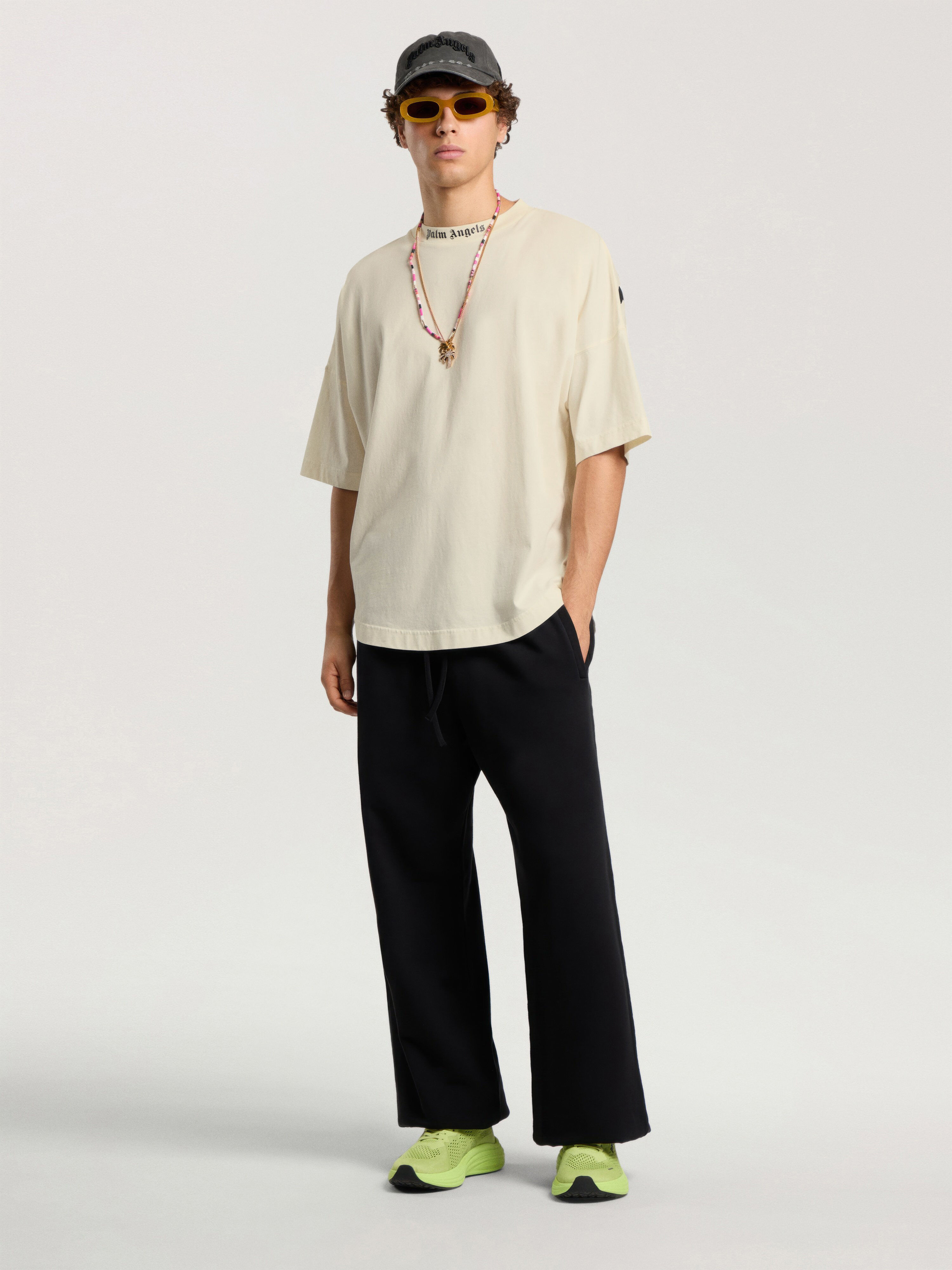 PALM ANGELS T-Shirt Oversize Con Logo Classico OFF WHITE - BLACK PAMAA05F26JR02