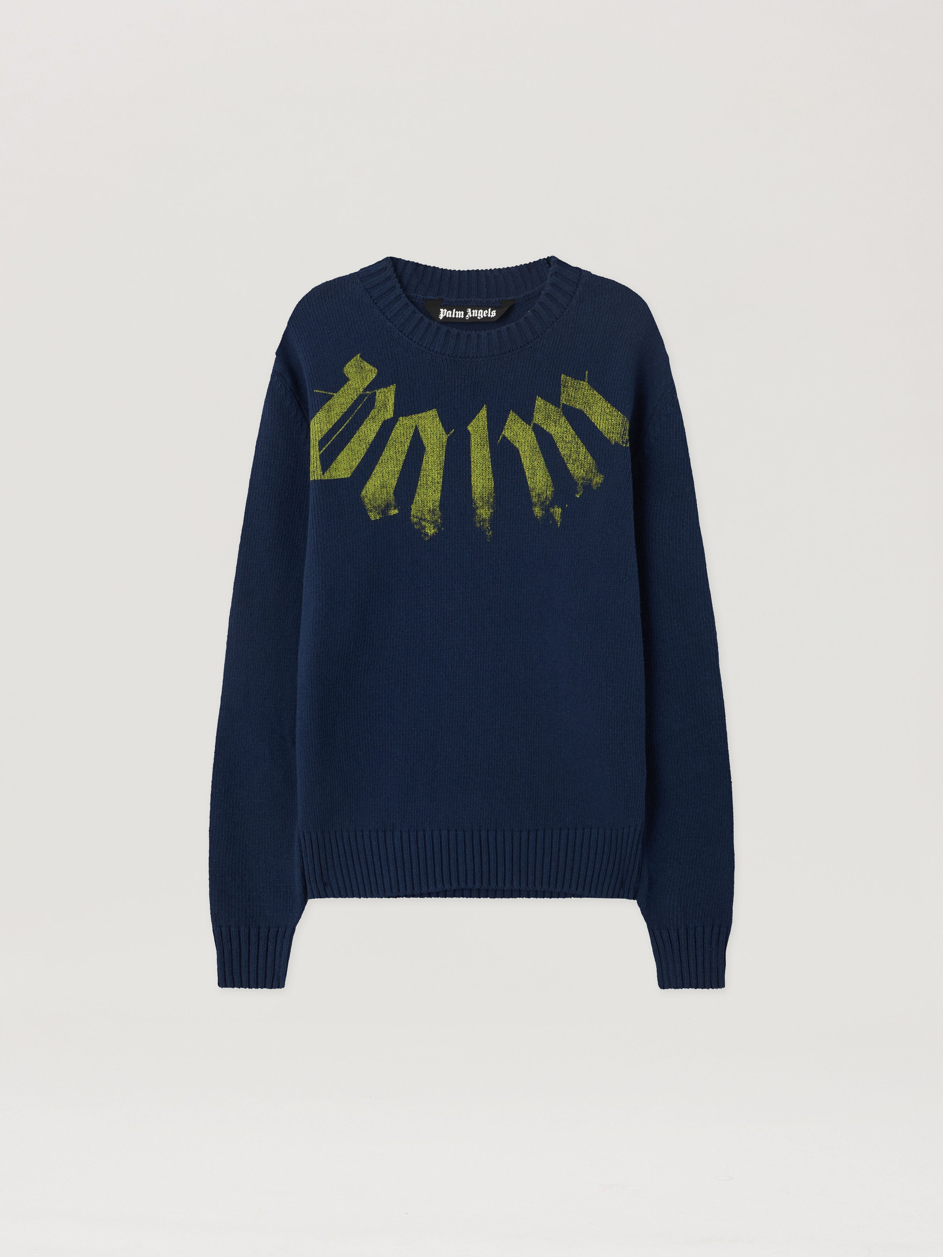 PALM ANGELS Big Neck Logo Sweater NAVY BLUE LIME PMHE08CS26KNI001