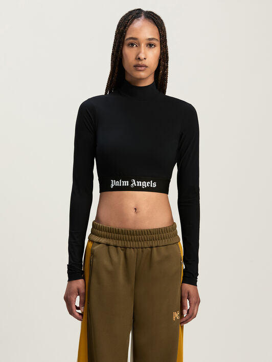 Sport cropped mock top with logo band PALM ANGELS Sport cropped mock top with logo band BLACK - WHITE PWVO014C99FAB002