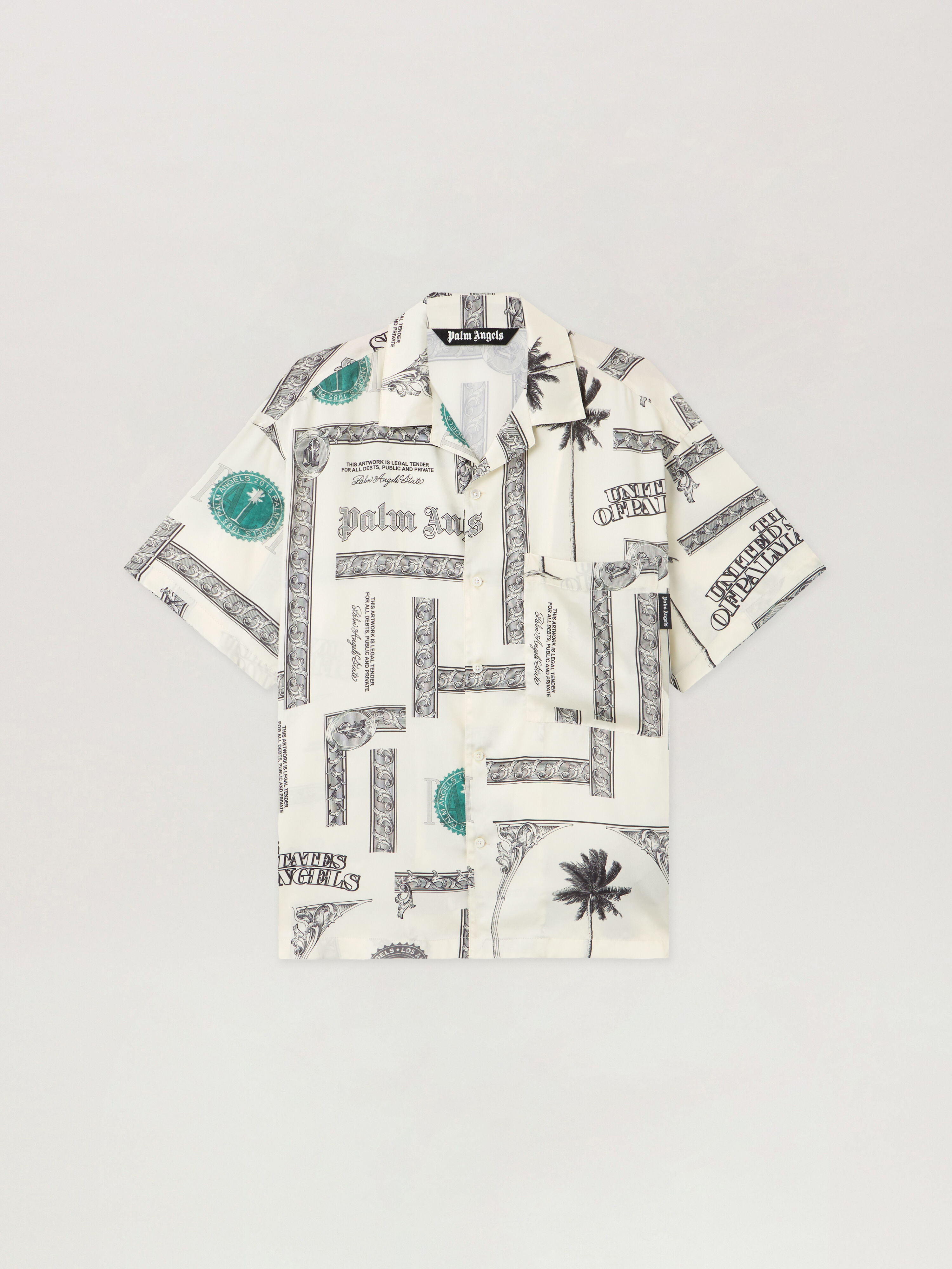 PALM ANGELS Dollar Print Short Sleeve Shirt IVORY - BLACK PMGG00DF25FAB003