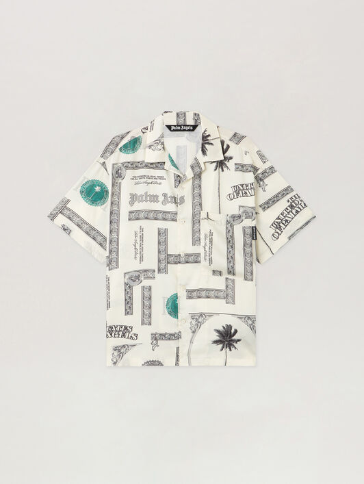 Dollar Print Short Sleeve Shirt PALM ANGELS Dollar Print Short Sleeve Shirt IVORY - BLACK PMGG00DF25FAB003