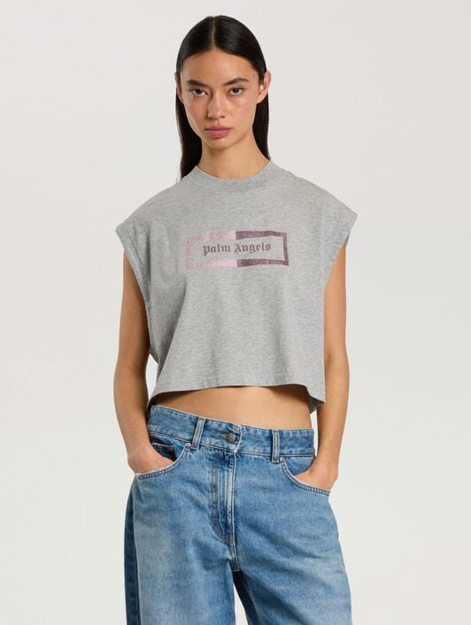 PALM ANGELS Studded Box Logo Tank Top GREY MELANGE - PINK PAWAC03F26JR01