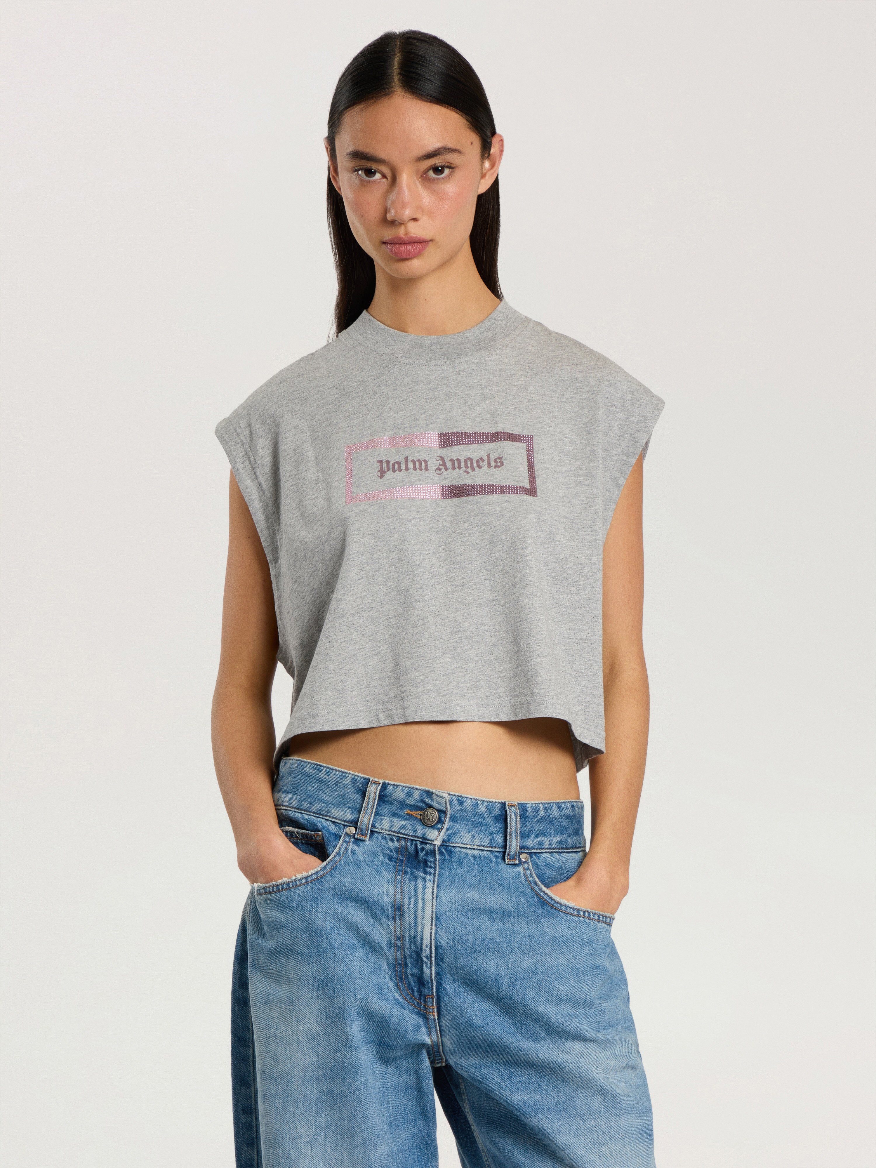 PALM ANGELS Studded Box Logo Tank Top GREY MELANGE - PINK PAWAC03F26JR01