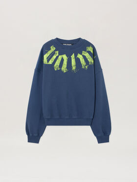 PALM ANGELS Big Neck Logo Loose Sweatshirt NAVY BLUE LIME PMBA08JS26FLE001