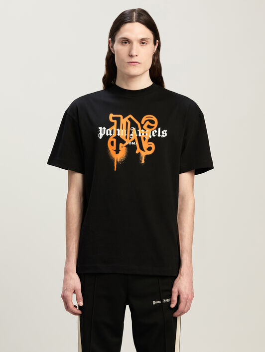 PALM ANGELS Roma Monogram Spray Tee BLACK ORANGE PMAA001C99JER029