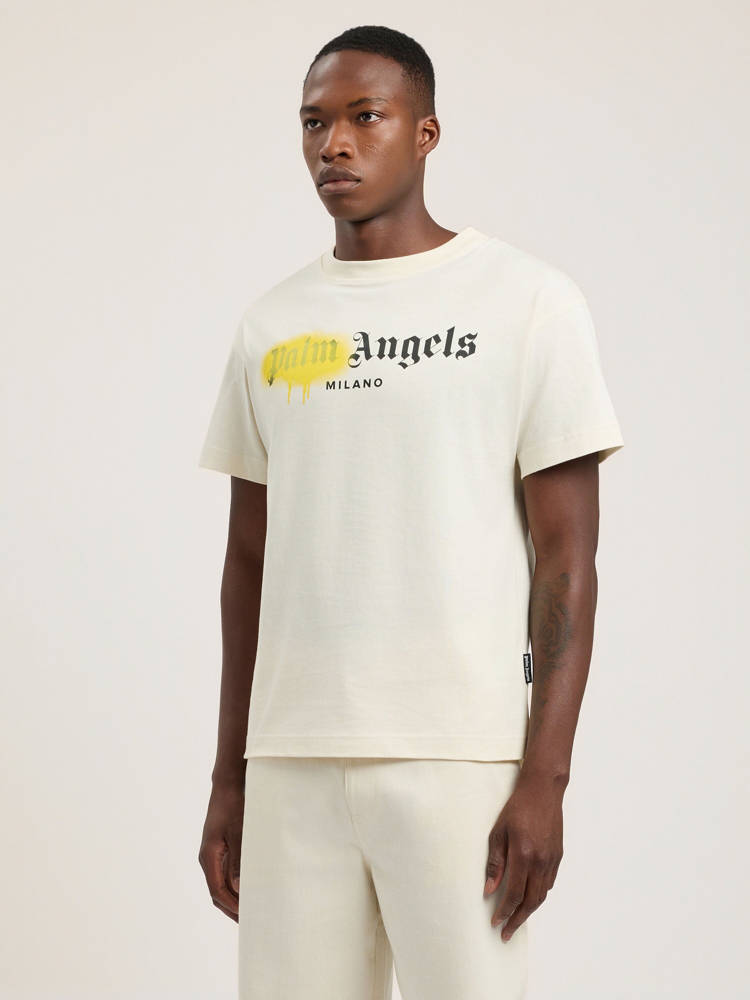 Spray City Milan T-Shirt PALM ANGELS Spray City Milan T-Shirt OFF White/Yellow PMAA109T26JER004