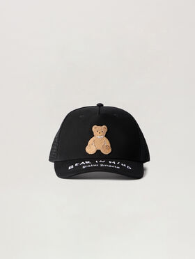 PALM ANGELS Bear In Mind Trucker Cap BLACK - BROWN PMLB068F25FAB001