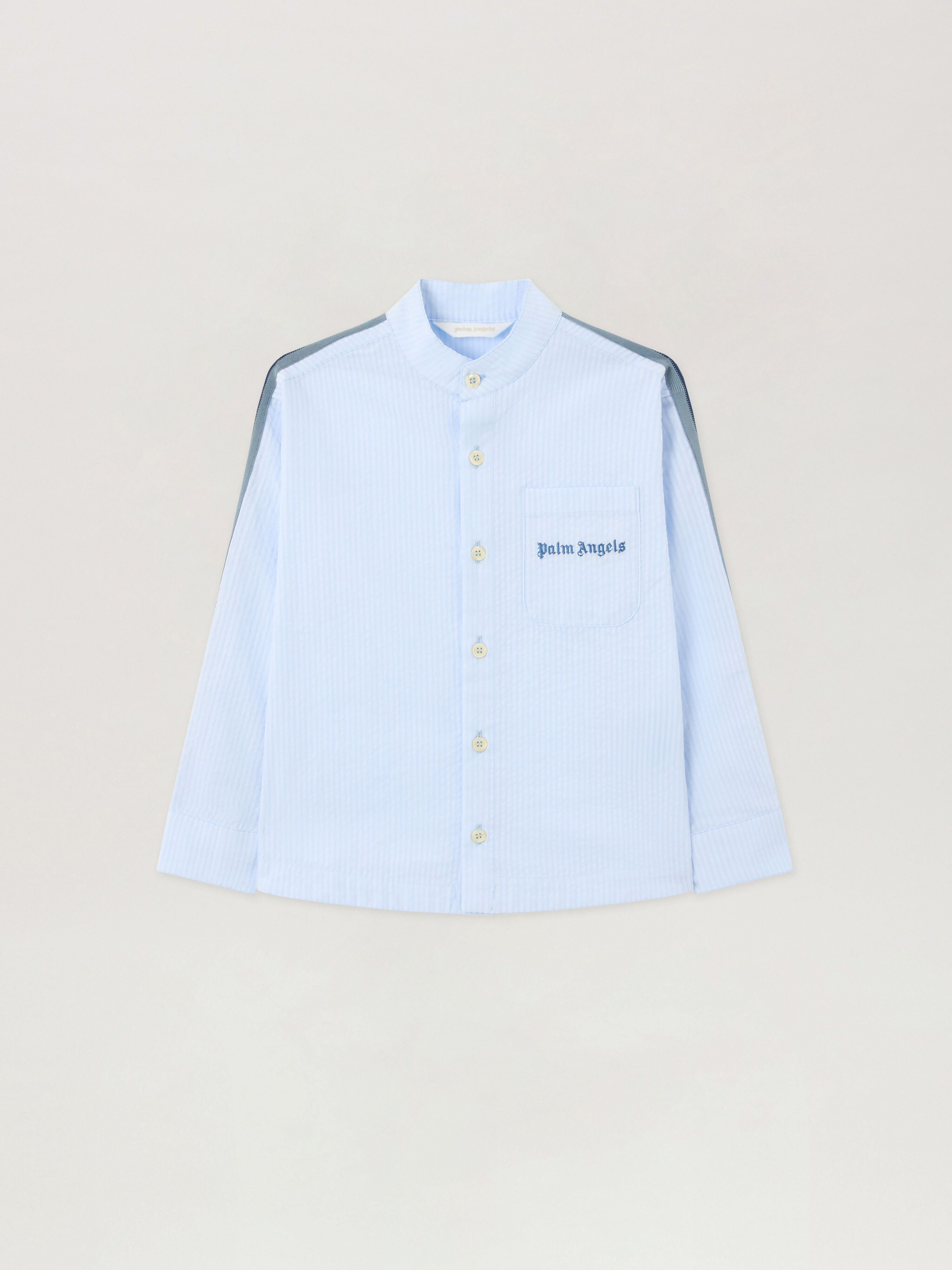 PALM ANGELS Korean Collar Track Shirt BLU BIMBO/ BABY BLUE PBGE008S26FAB001