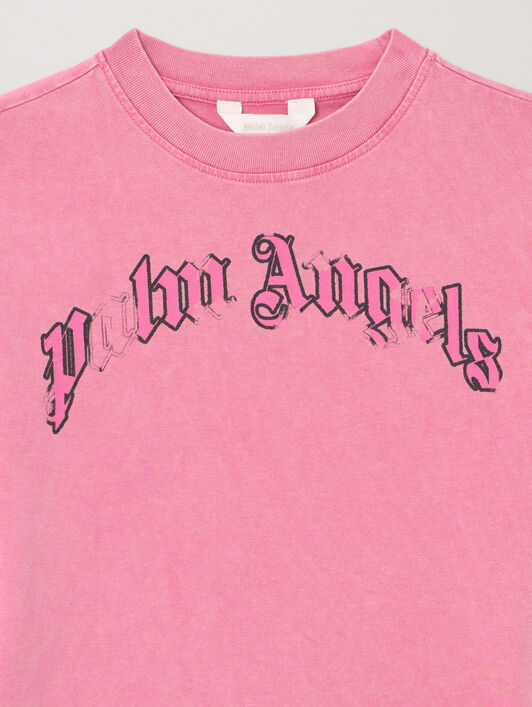 PALM ANGELS Curved Logo Faded T-Shirt FUCSIA/FUCHSIA PGAA002S26JER00A