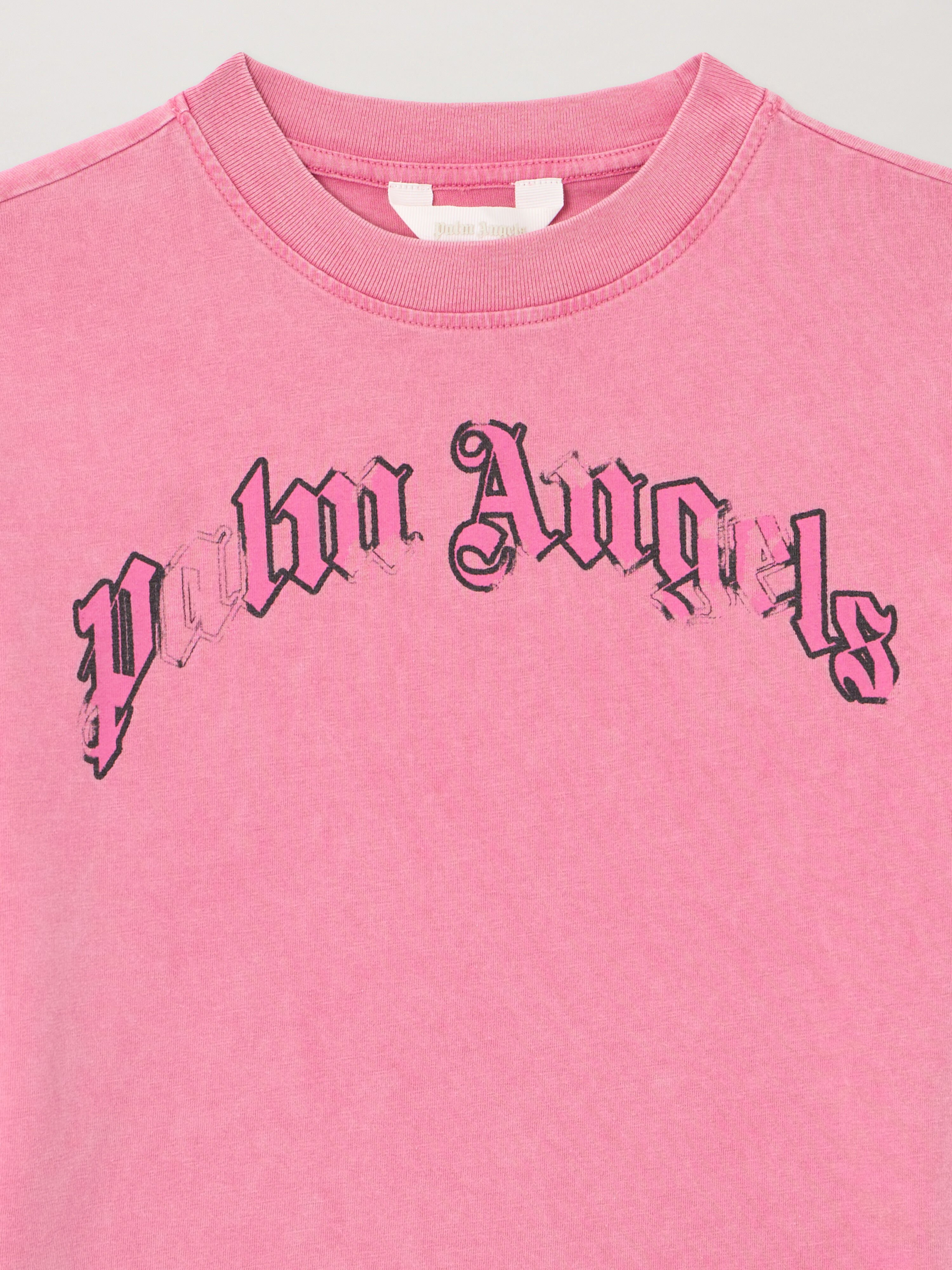 PALM ANGELS Curved Logo Faded T-Shirt FUCSIA/FUCHSIA PGAA002S26JER00A