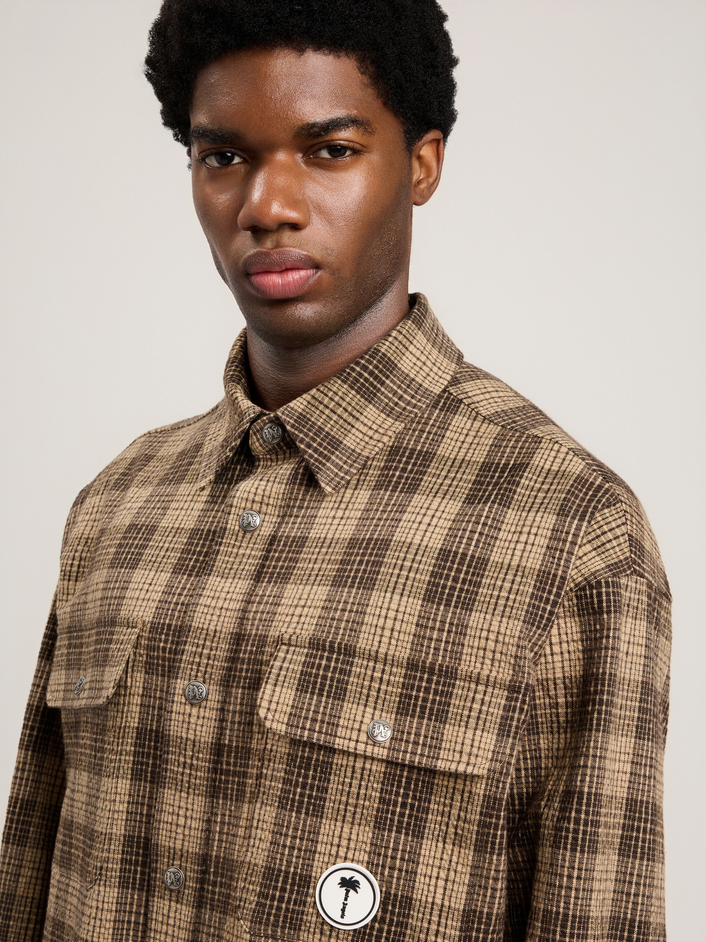 Tree Logo Check Loose Overshirt in BROWN OFF WHITE for Men | Palm