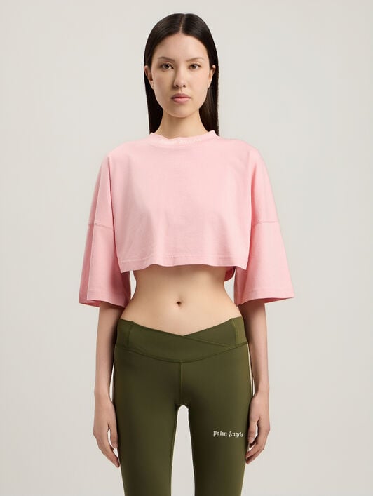 PALM ANGELS Classic Logo Mini T-Shirt PINK OFF WHITE PWAA054S26JER002