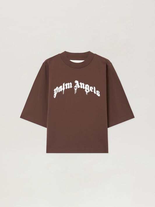 PALM ANGELS Curved Logo Boxy T-Shirt BLACK OFF WHITE PWAA079S26JER004
