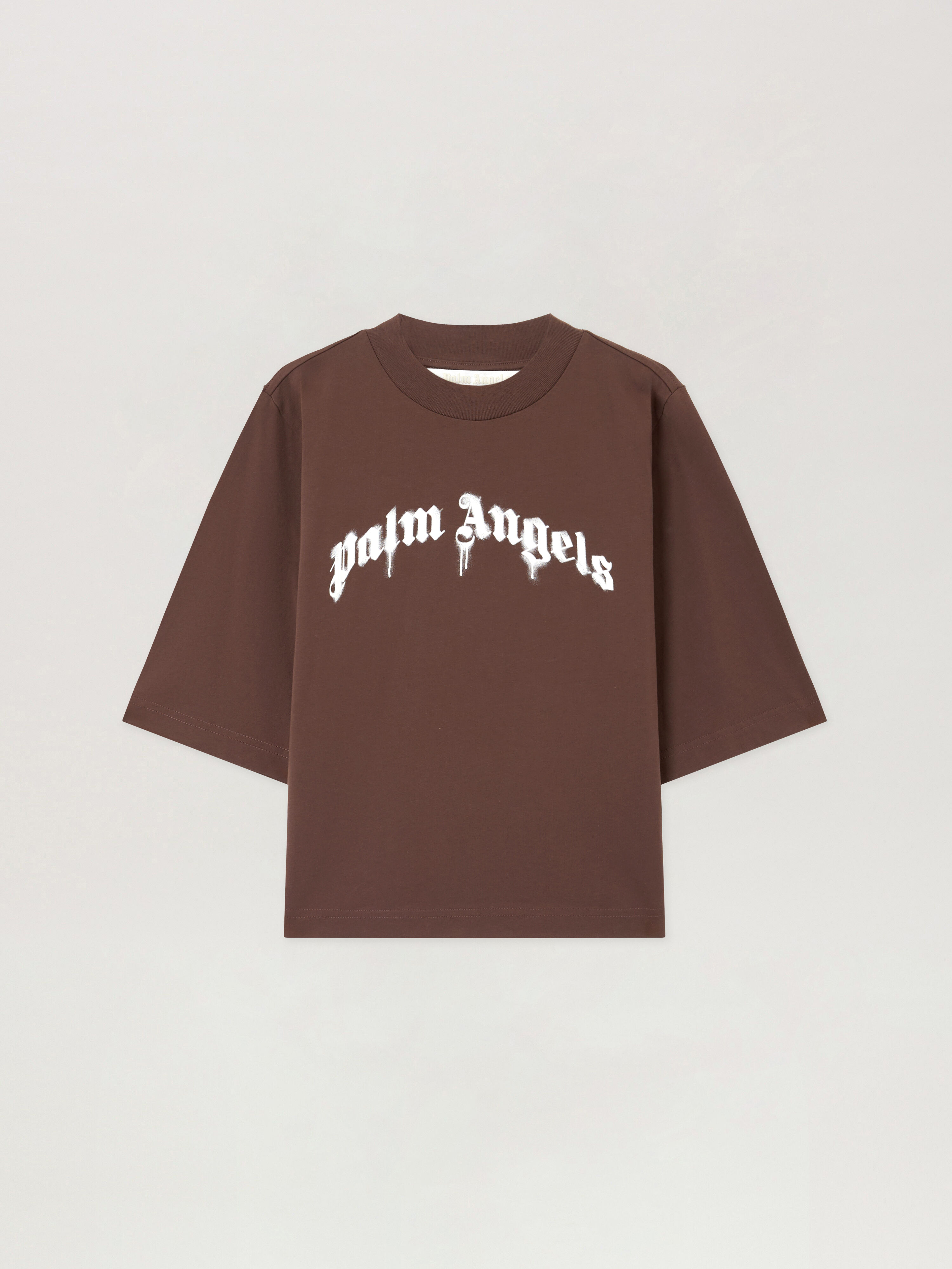 PALM ANGELS Curved Logo Boxy T-Shirt BLACK OFF WHITE PWAA079S26JER004