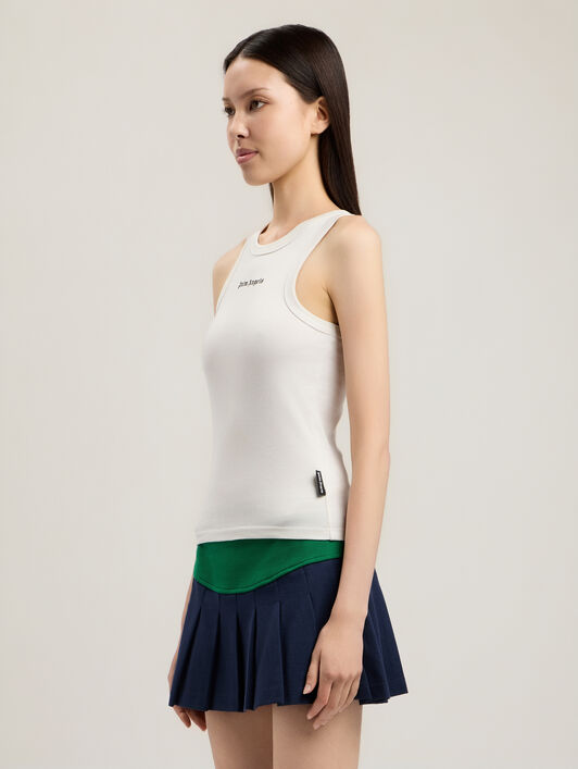 PALM ANGELS Classic Logo Fitted Tank Top OFF WHITE BLACK PWAC024S26JER001