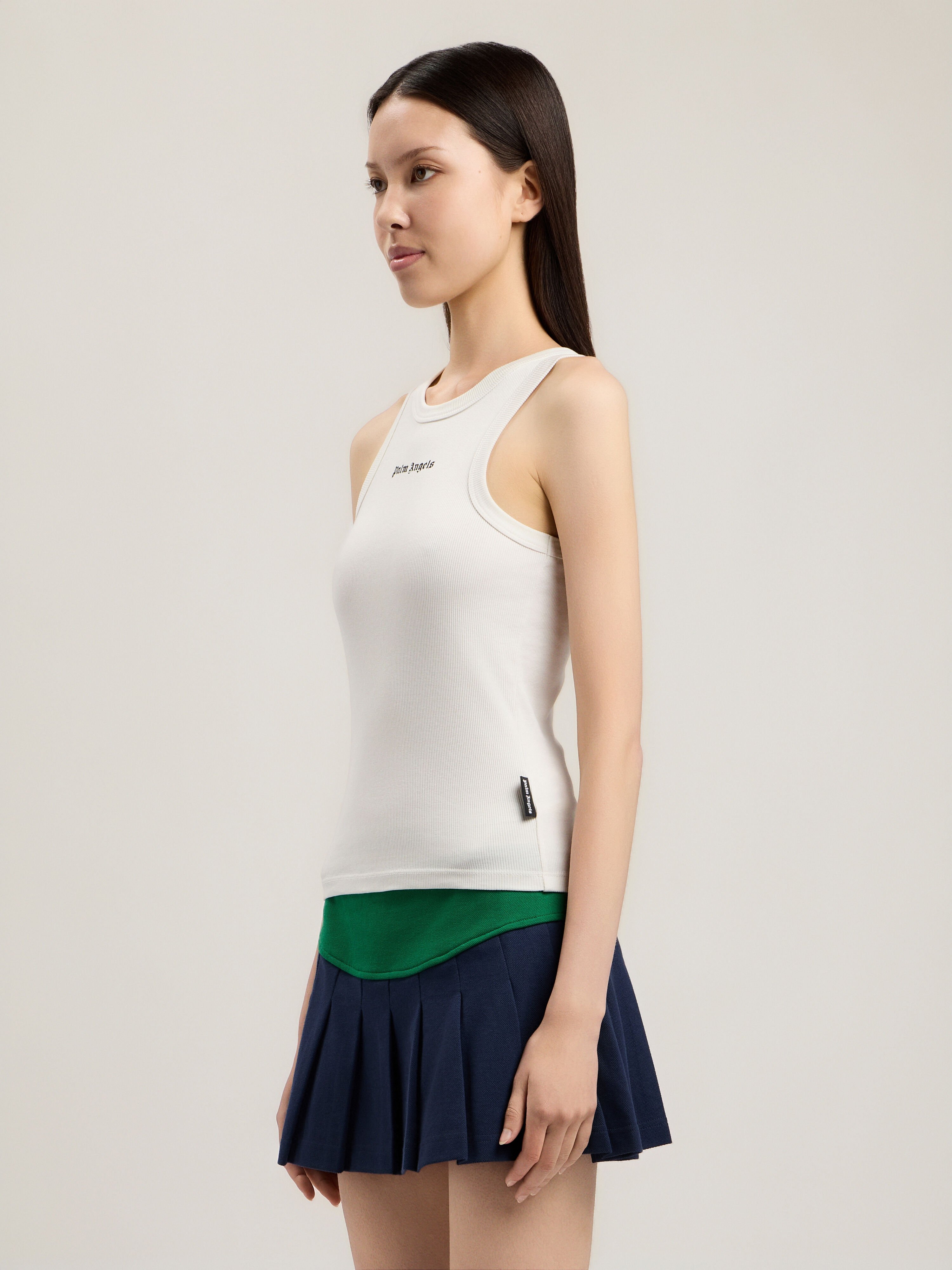 PALM ANGELS Classic Logo Fitted Tank Top OFF WHITE BLACK PWAC024S26JER001