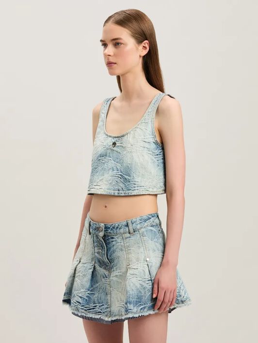 PALM ANGELS  Palms jacquared denim cropped top MEDIUM BLUE - LIGHT BLUE PWYP004S25DEN001