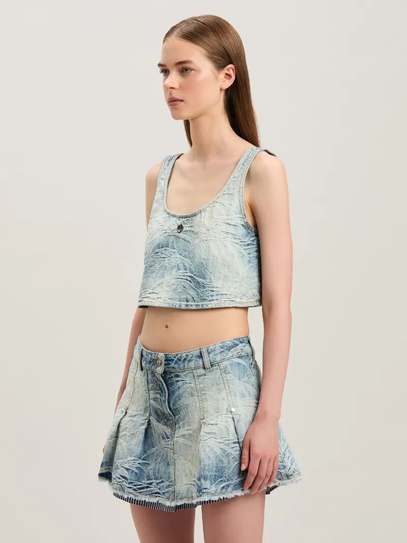 PALM ANGELS  Palms jacquared denim cropped top MEDIUM BLUE - LIGHT BLUE PWYP004S25DEN001