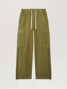 PALM ANGELS Curved Logo Cargo Pants ARMY GREEN - DARK GREEN PMCF037F25FAB001