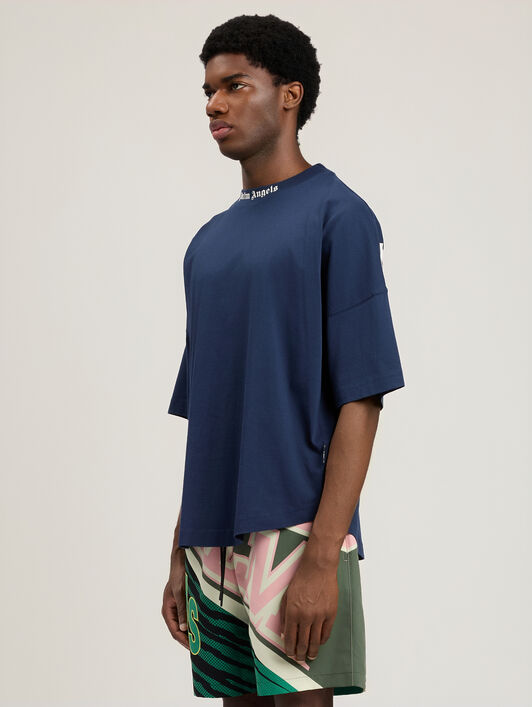 PALM ANGELS Classic Logo Over T-Shirt NAVY BLUE OFF WHITE PMAA10BS26JER001