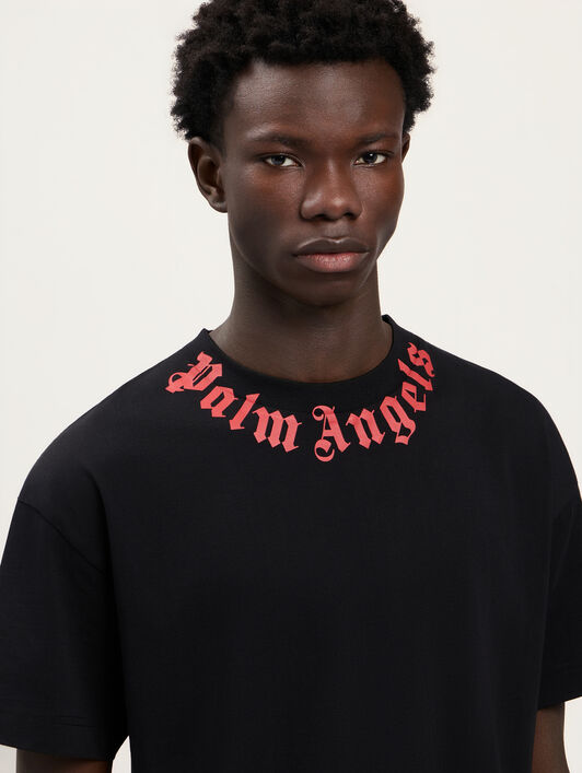 PALM ANGELS Neck Logo T-Shirt BLACK RED PMAA109S26JER008
