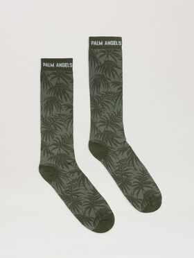 PALM ANGELS  Jacquared Palms Socks MILITARY GREEN - OFF WHITE PMRA00BS25FAB001