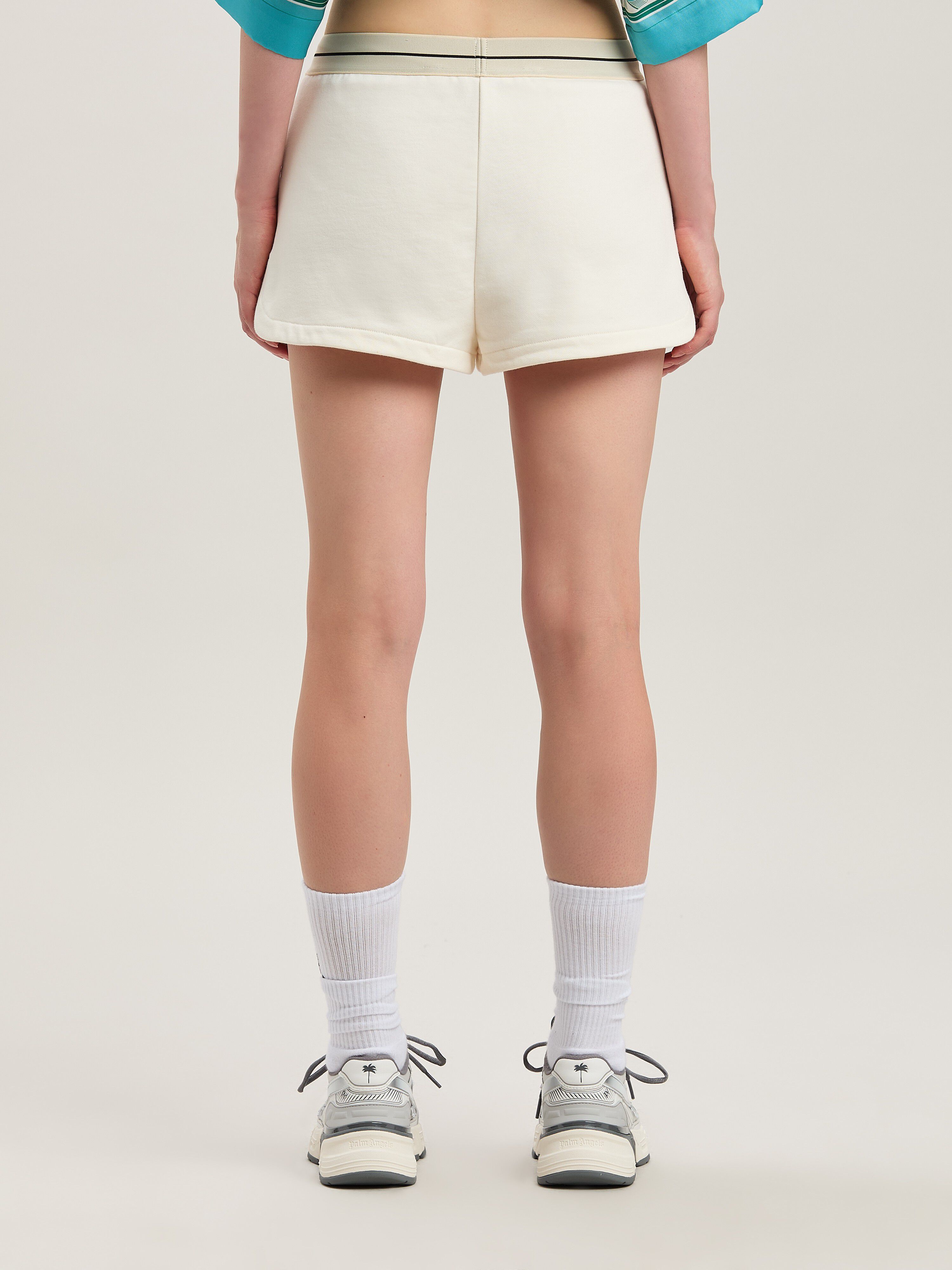 PALM ANGELS  Oval Palm Sweat Shorts OFF WHITE - FOREST GREEN PWCI014S25FLE001