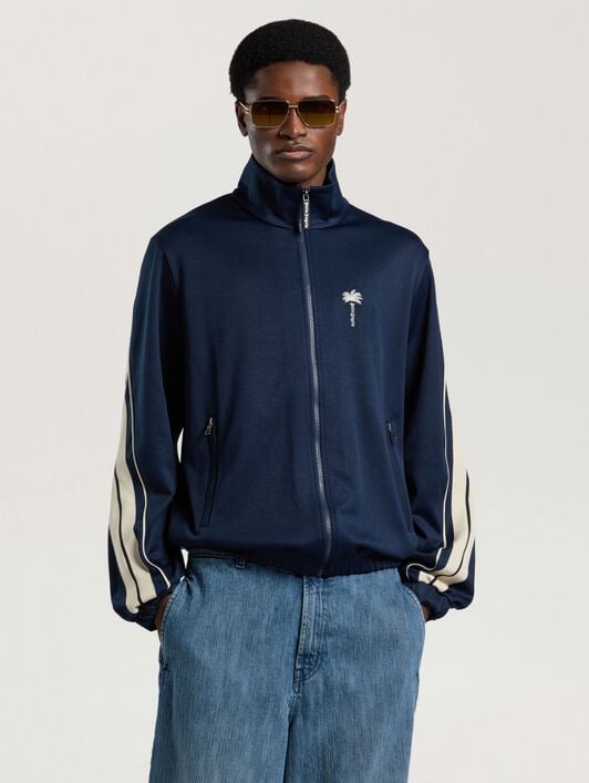PALM ANGELS Palm Tree Striped Track Jacket NAVY BLUE - OFF WHITE PAMBD06W26FB01