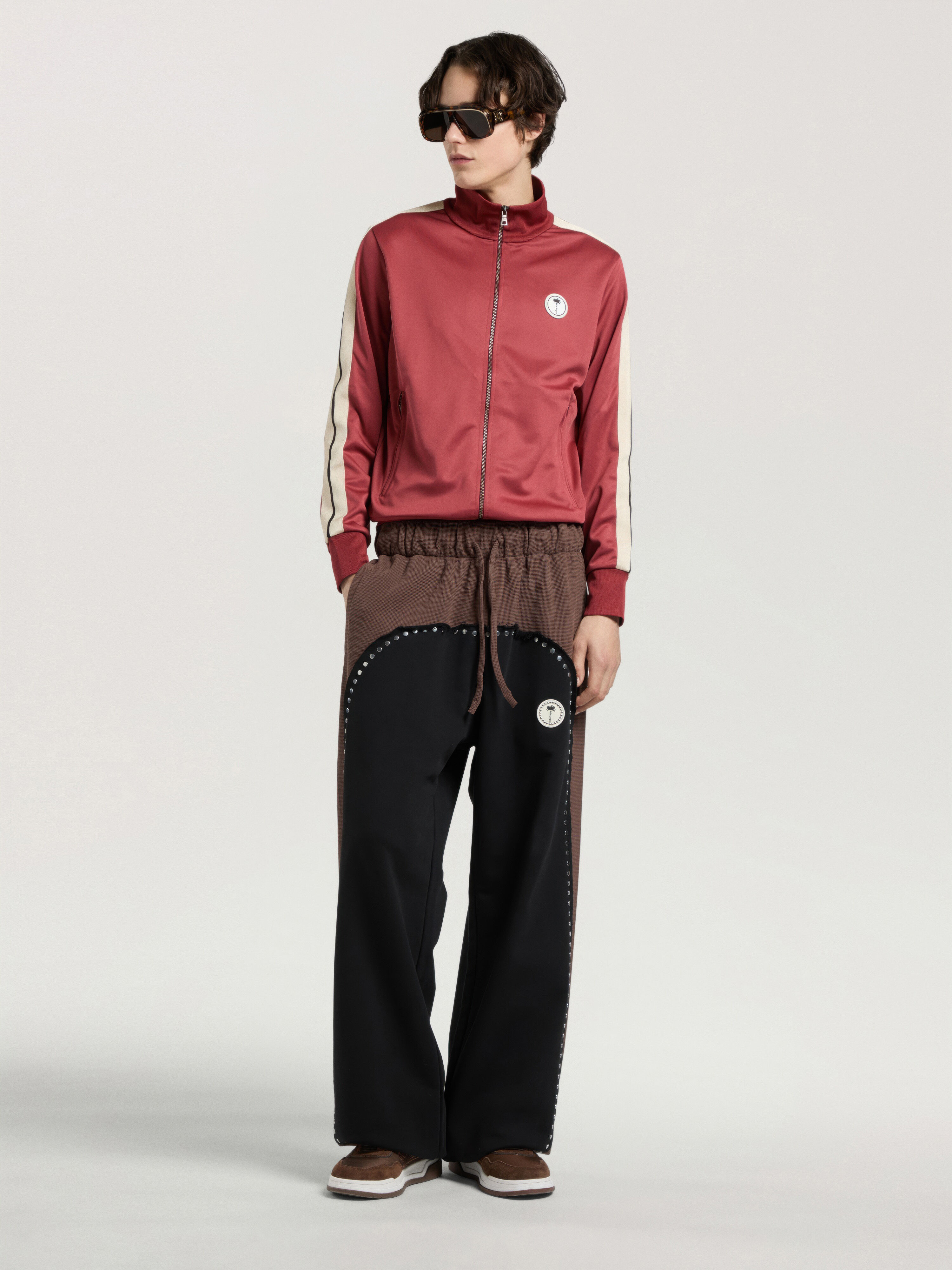 PALM ANGELS Palm Tree Track Top BRICK RED - OFF WHITE PAMBD01F26FB02